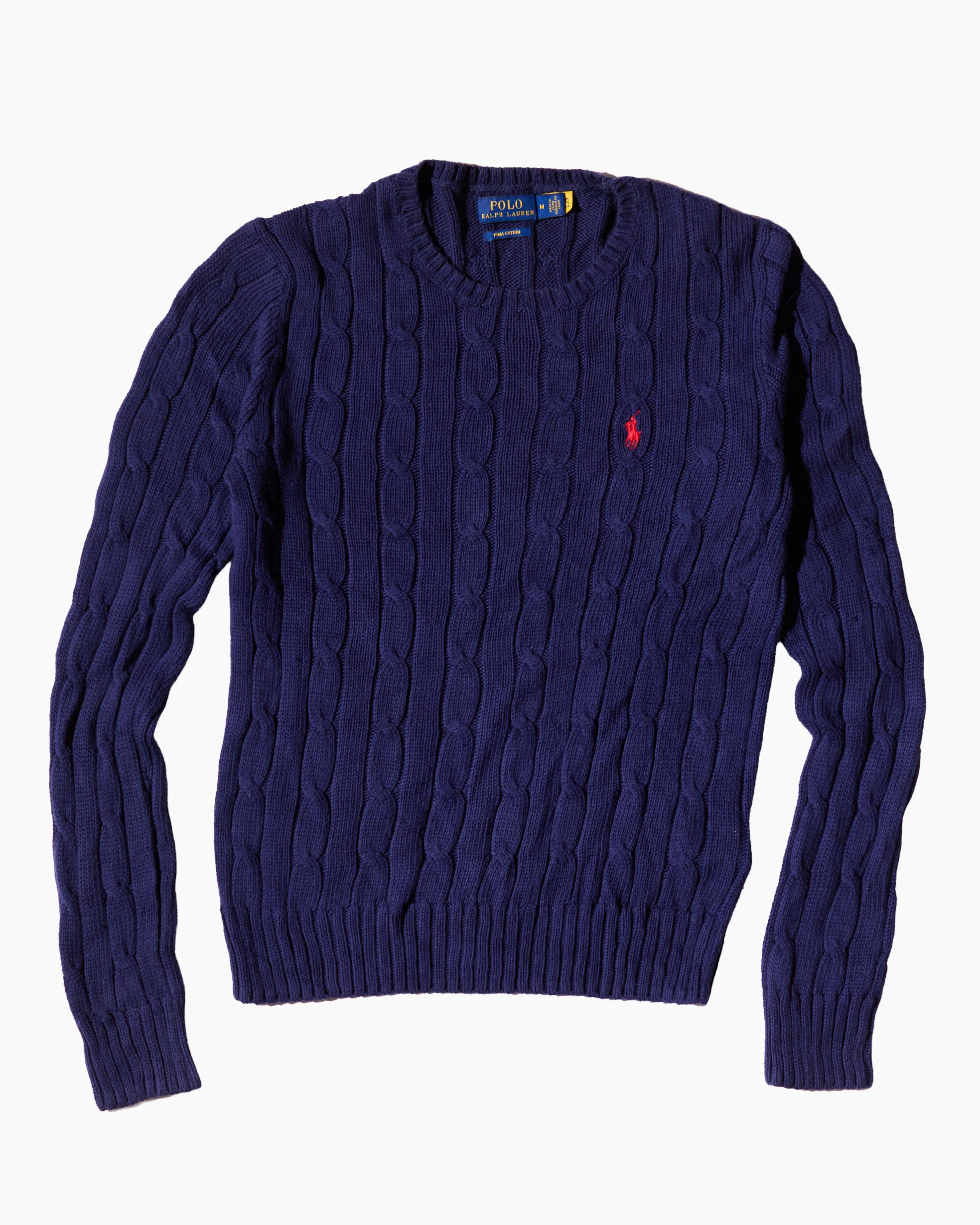 RL Navy & Red Logo Cable Knit