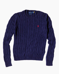 RL Navy & Red Logo Cable Knit