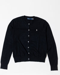 RL Black Button Up Cardigan & White Logo (S)