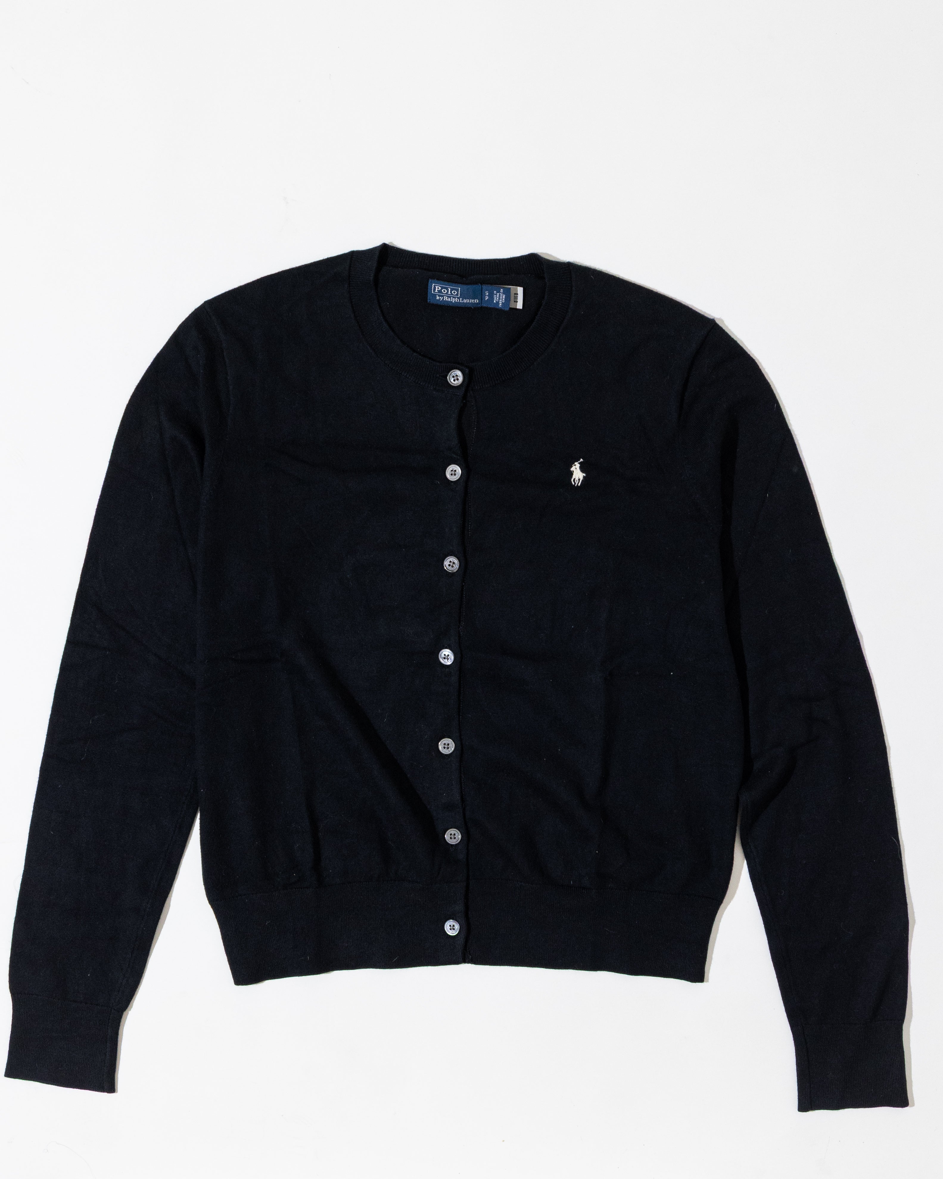 RL Black Button Up Cardigan & White Logo (S)
