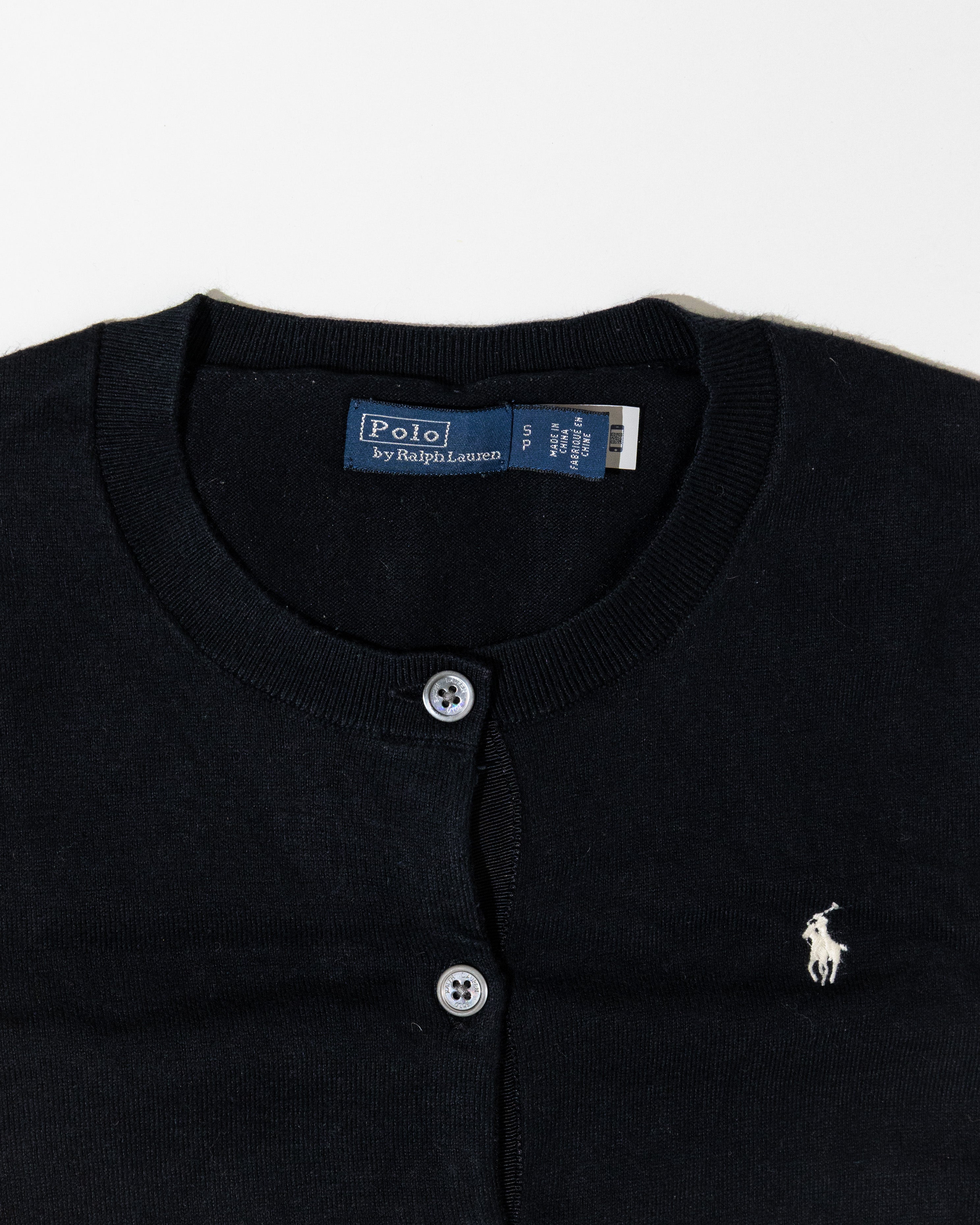 RL Black Button Up Cardigan & White Logo (S)