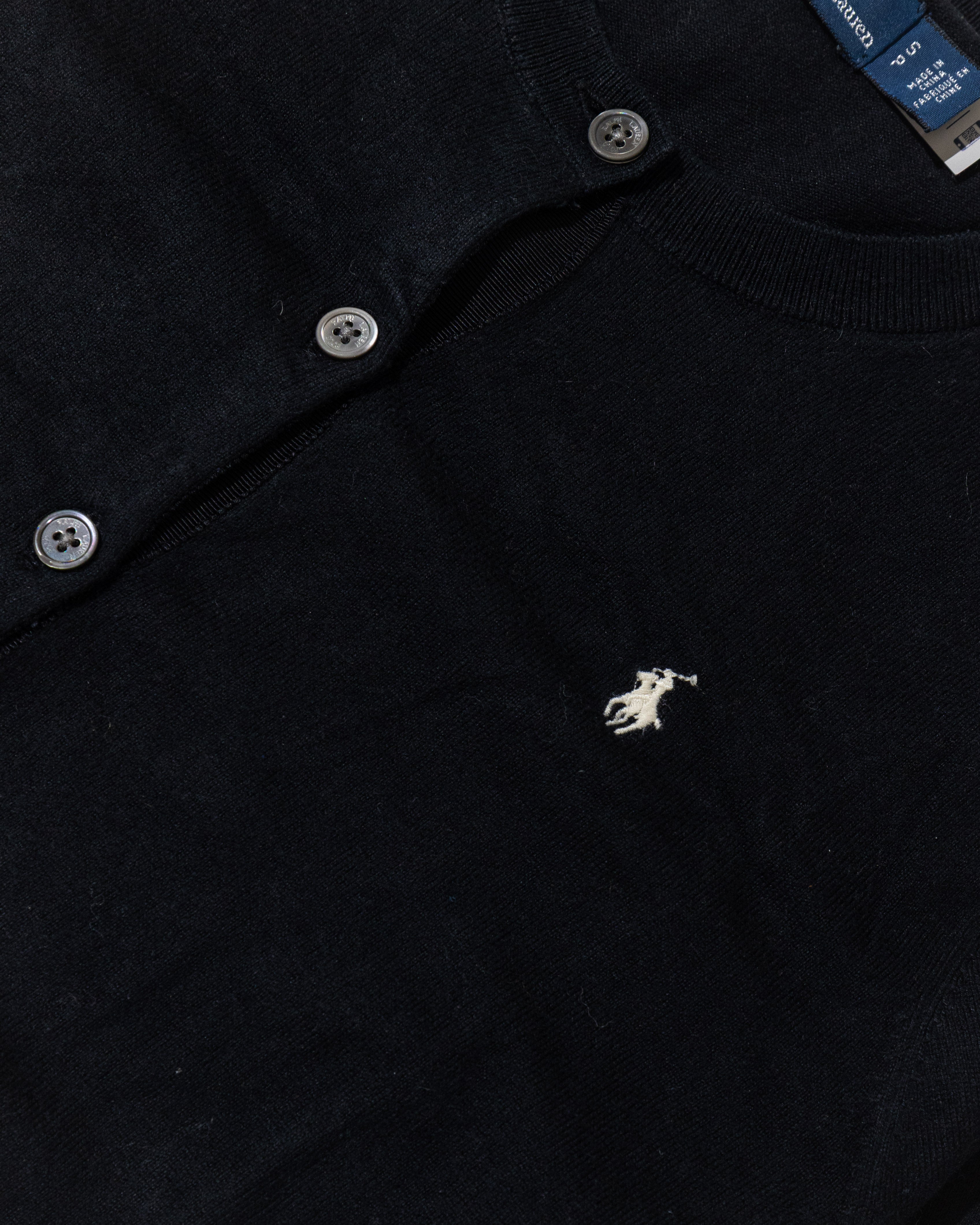 RL Black Button Up Cardigan & White Logo (S)