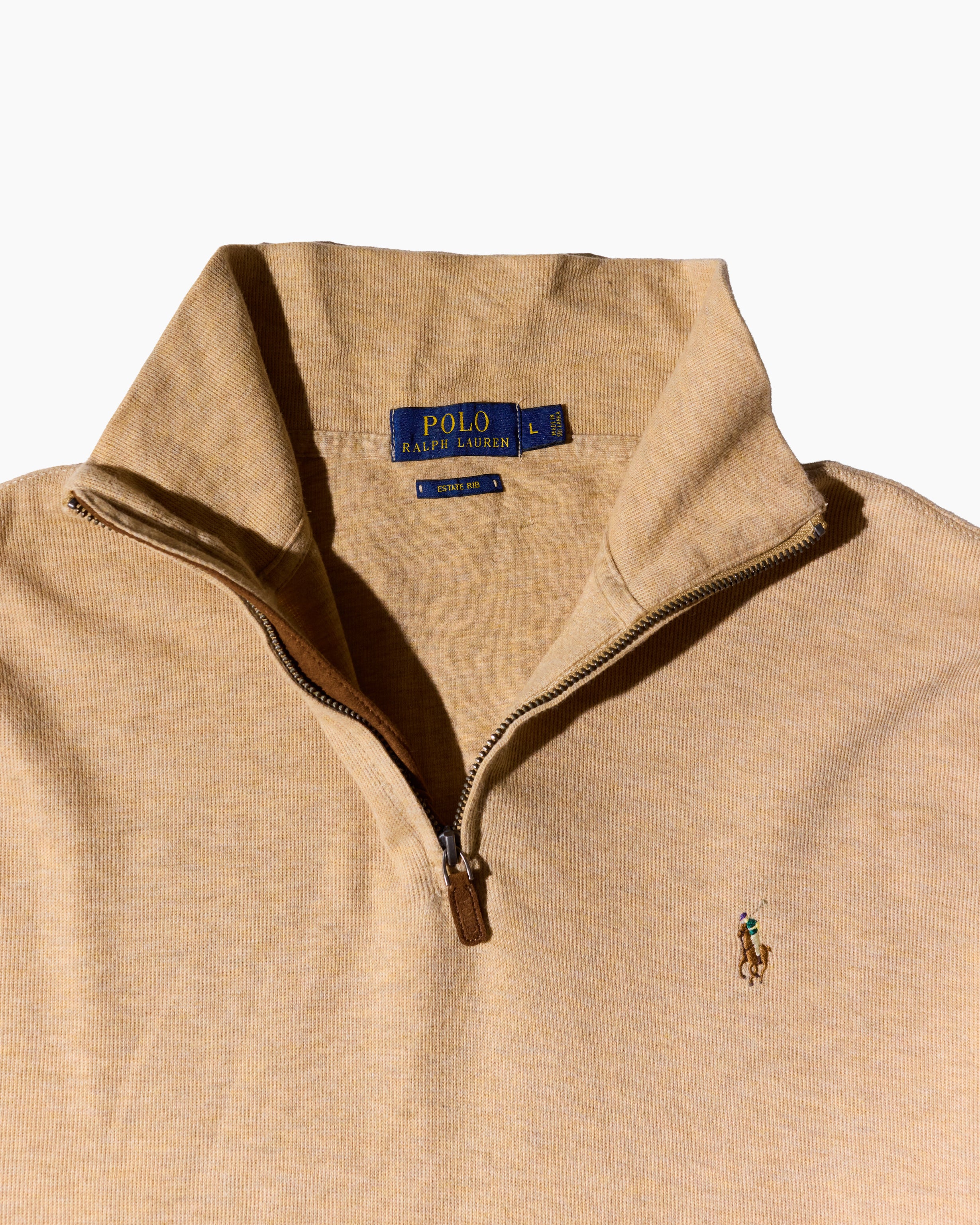 RL Beige & Brown Logo Half Zip