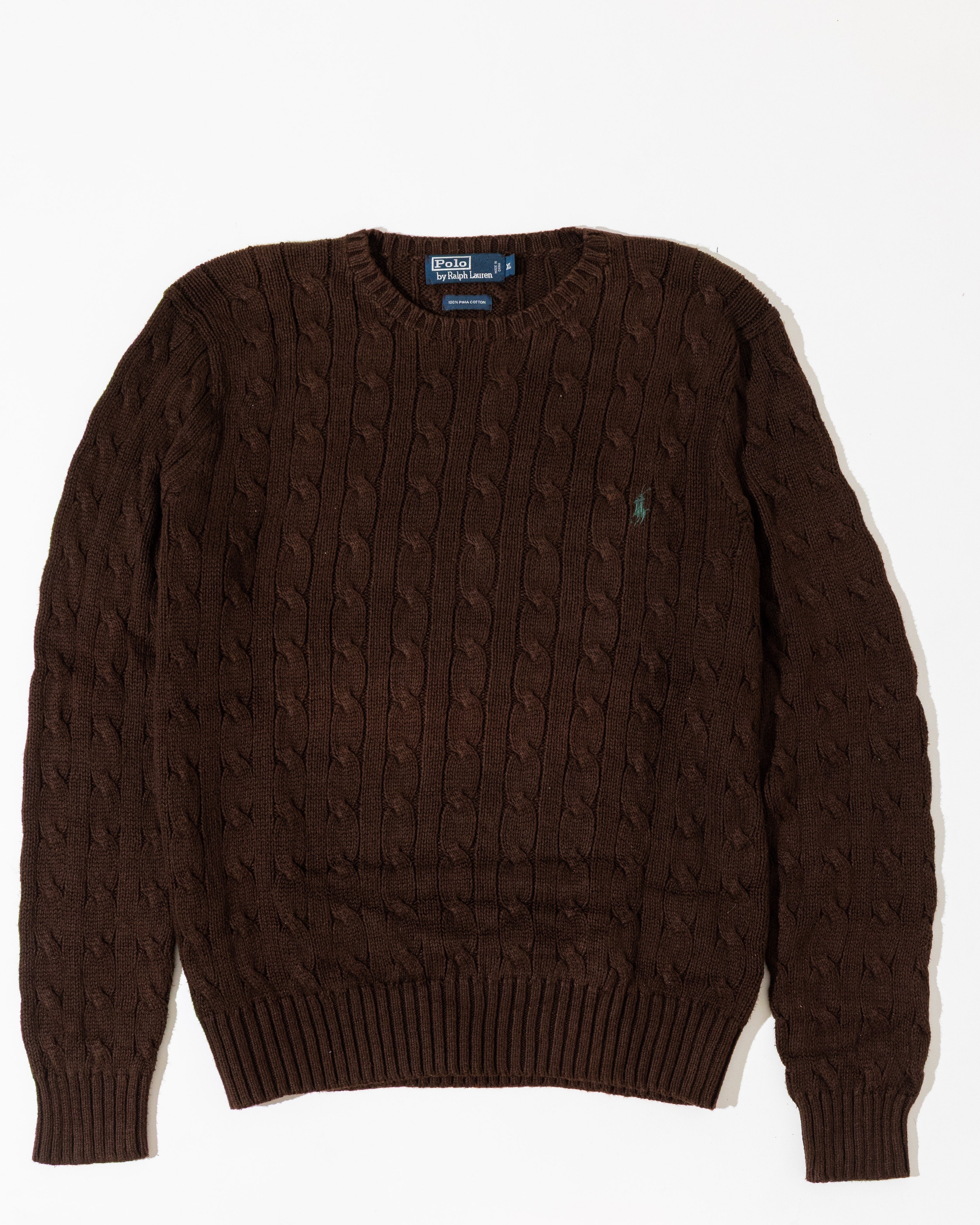 RL Brown Cable Knit Sweater & Green Logo (XL)