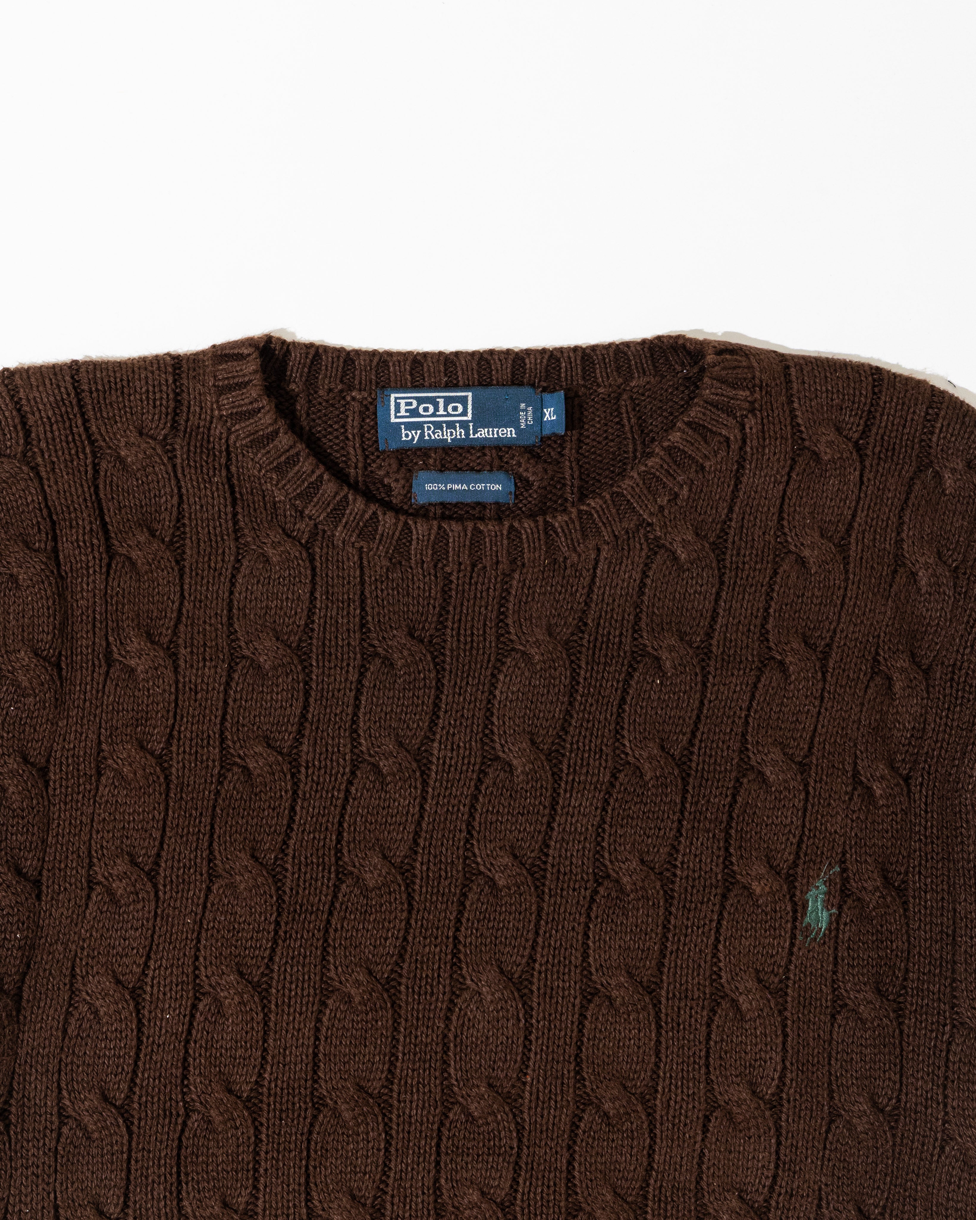 RL Brown Cable Knit Sweater & Green Logo (XL)