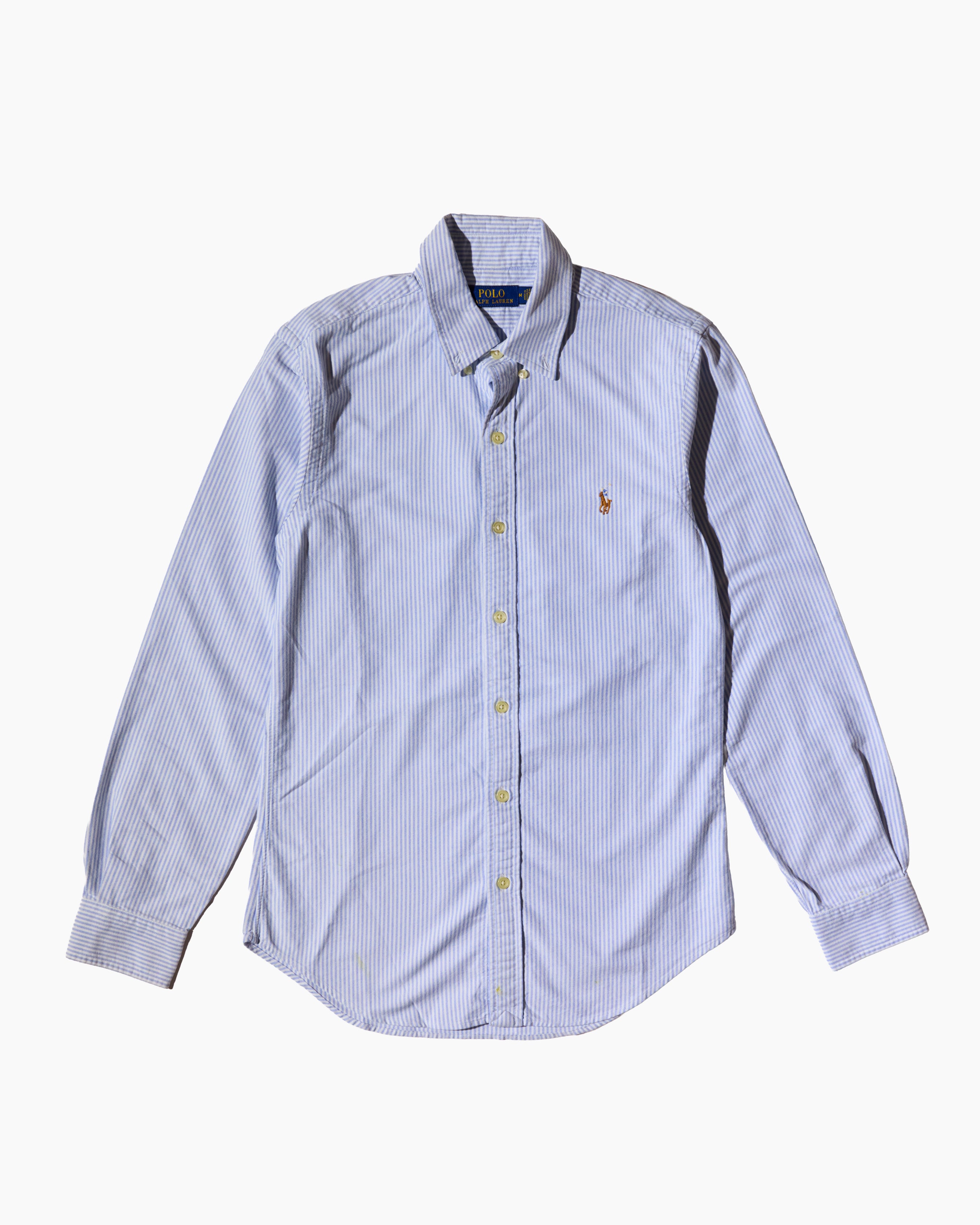 RL Light Blue Striped & Brown Logo Shirt
