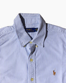 RL Light Blue Striped & Brown Logo Shirt