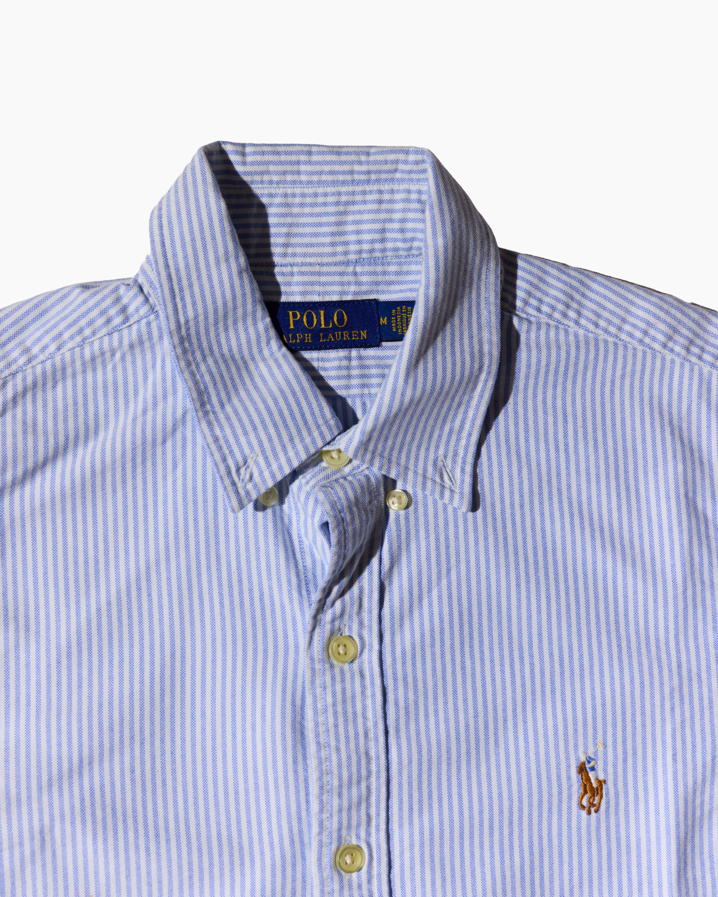 RL Light Blue Striped & Brown Logo Shirt