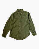 RL Olive Green & White Logo Linen Shirt
