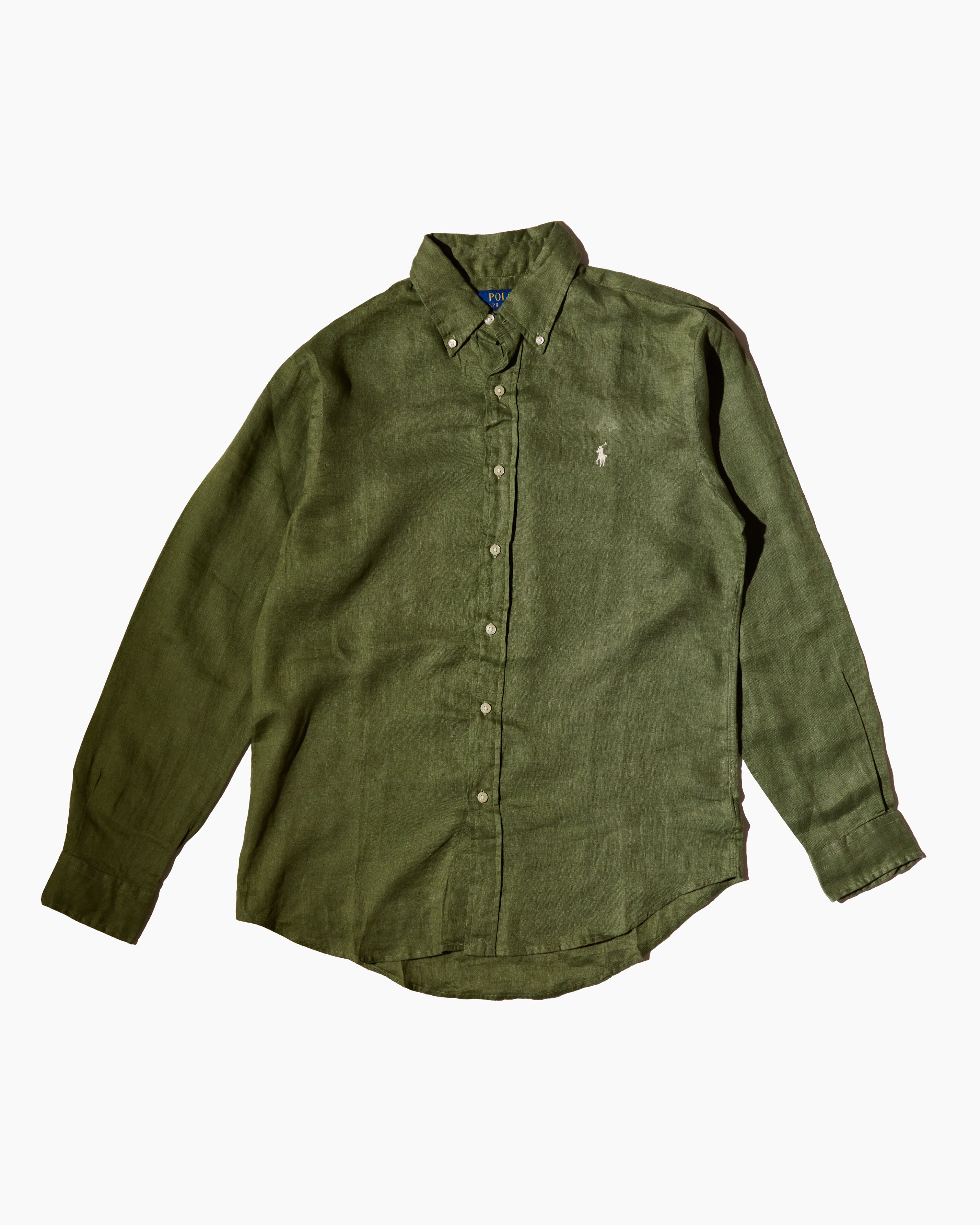 RL Olive Green & White Logo Linen Shirt