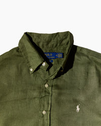 RL Olive Green & White Logo Linen Shirt