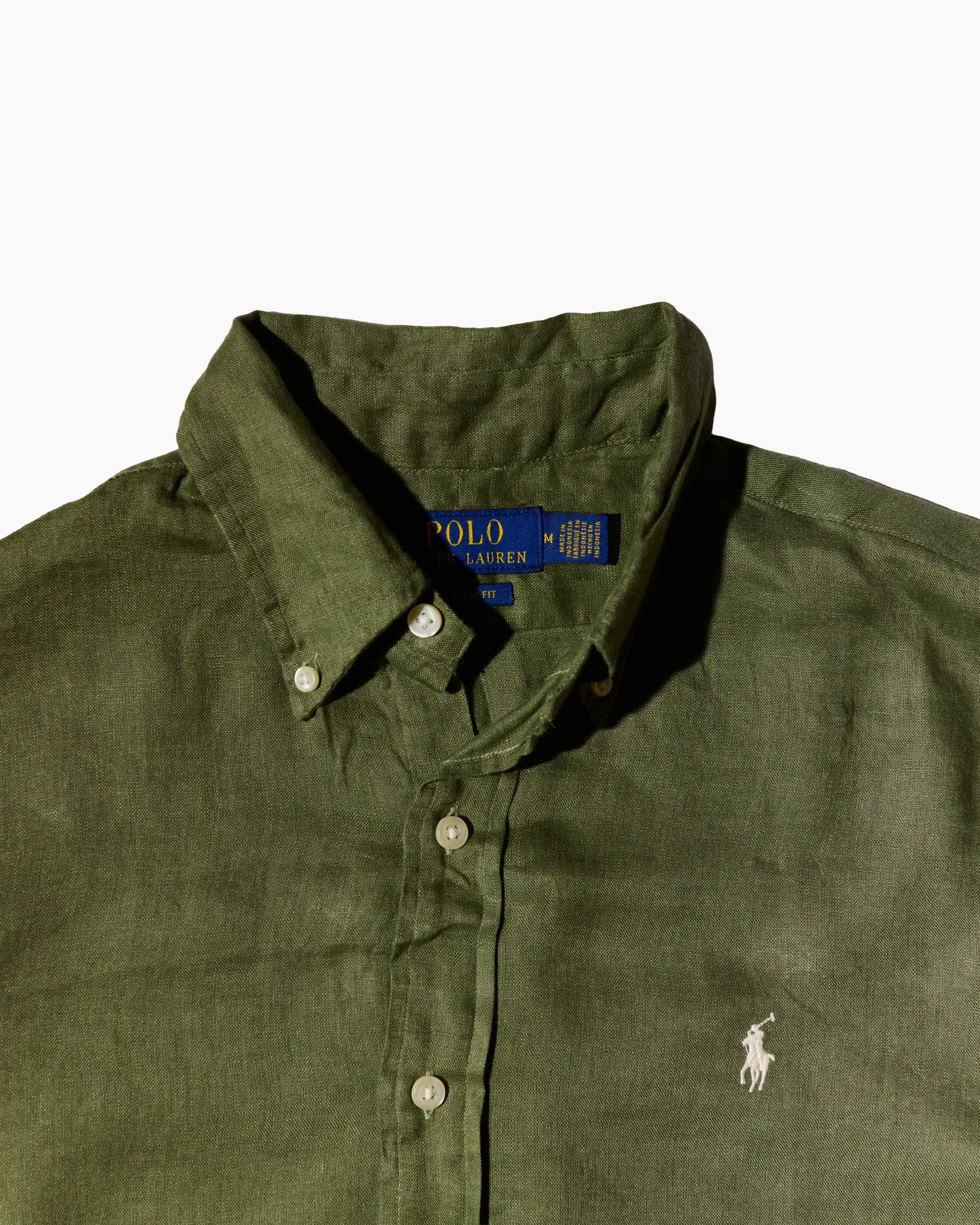 RL Olive Green & White Logo Linen Shirt
