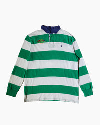 RL White Green & Navy Logo Rugby Shirt