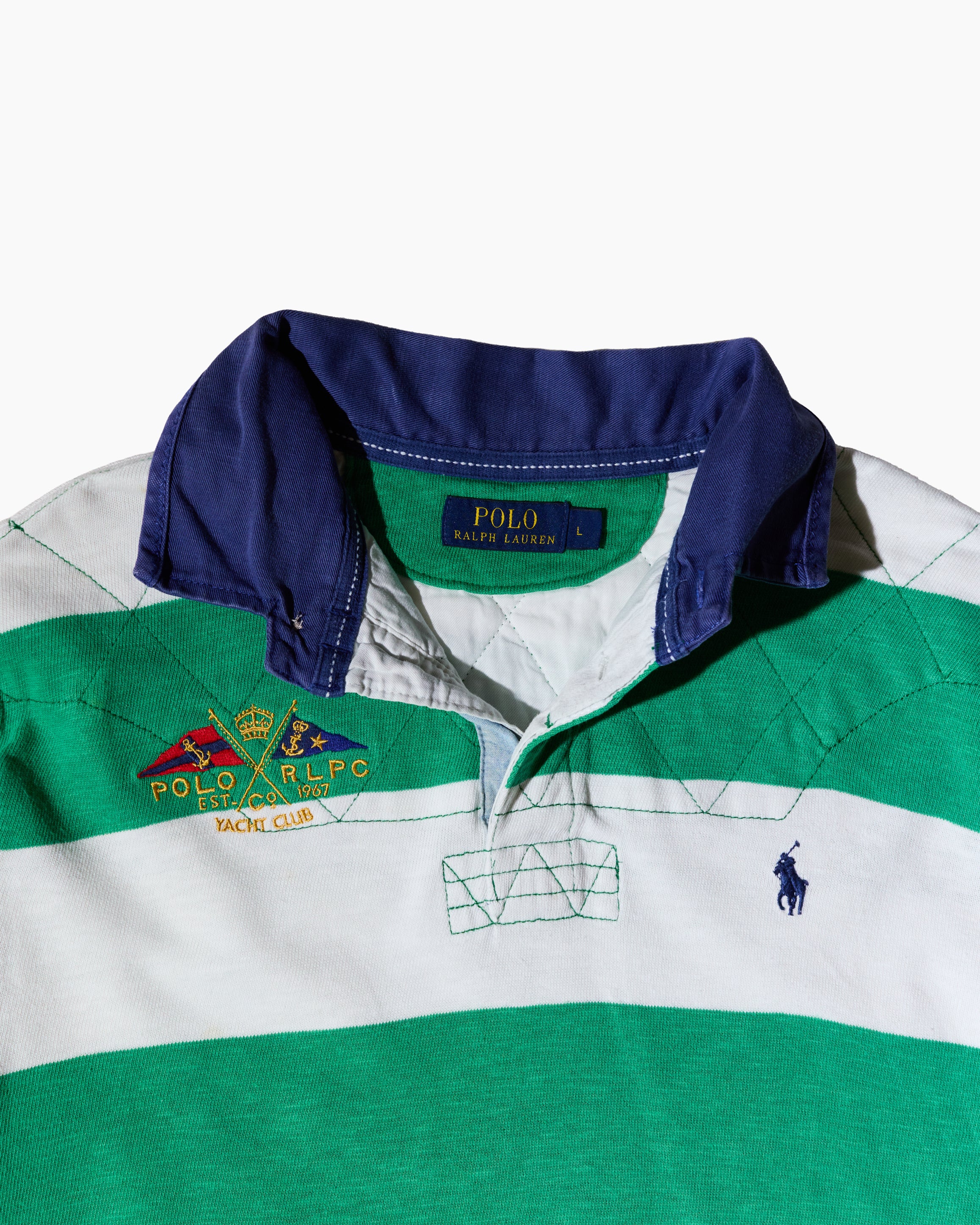 RL White Green & Navy Logo Rugby Shirt