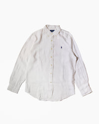 RL White &Navy Logo Linen Shirt