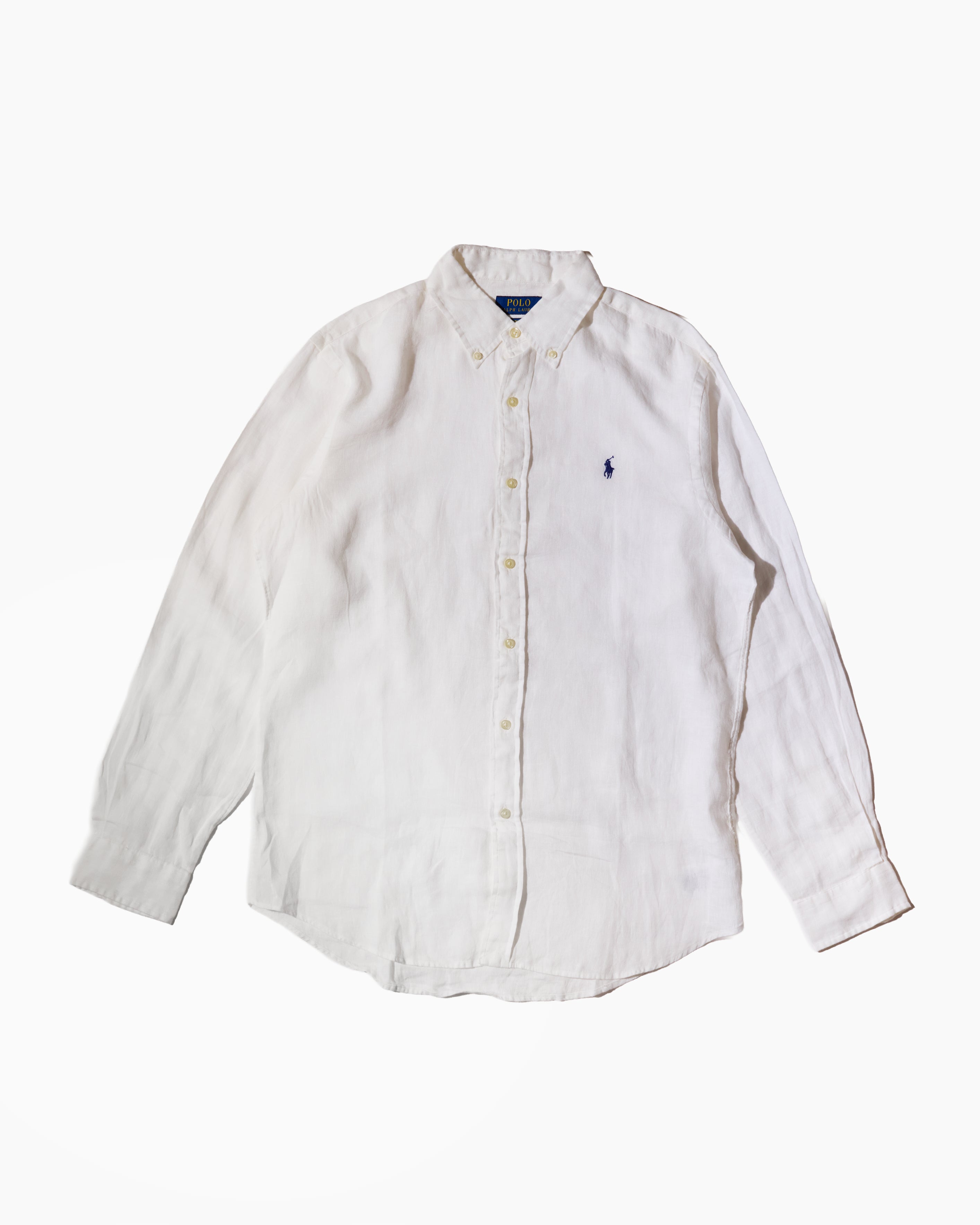 RL White &Navy Logo Linen Shirt