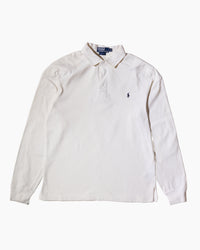 RL White Long Sleeve Polo & Navy Logo