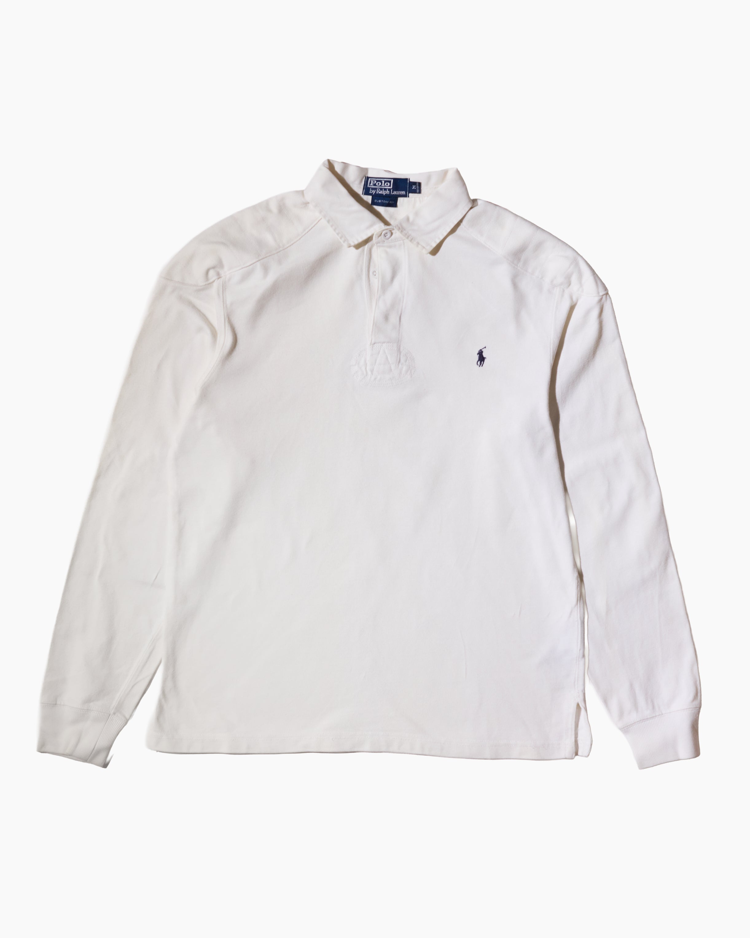 RL White Long Sleeve Polo & Navy Logo