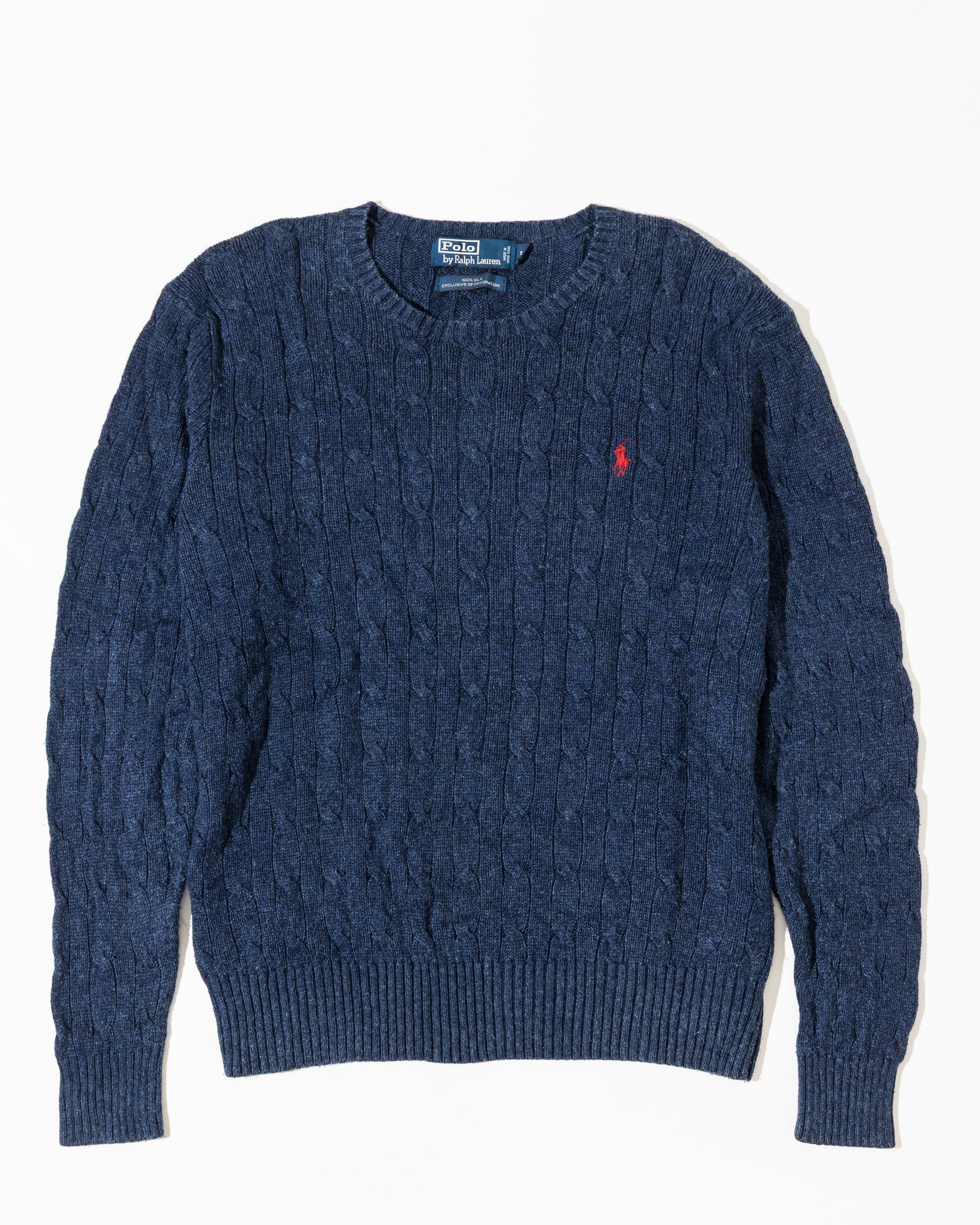 RL Light Navy Cable Knit Sweater & Red Logo (L)