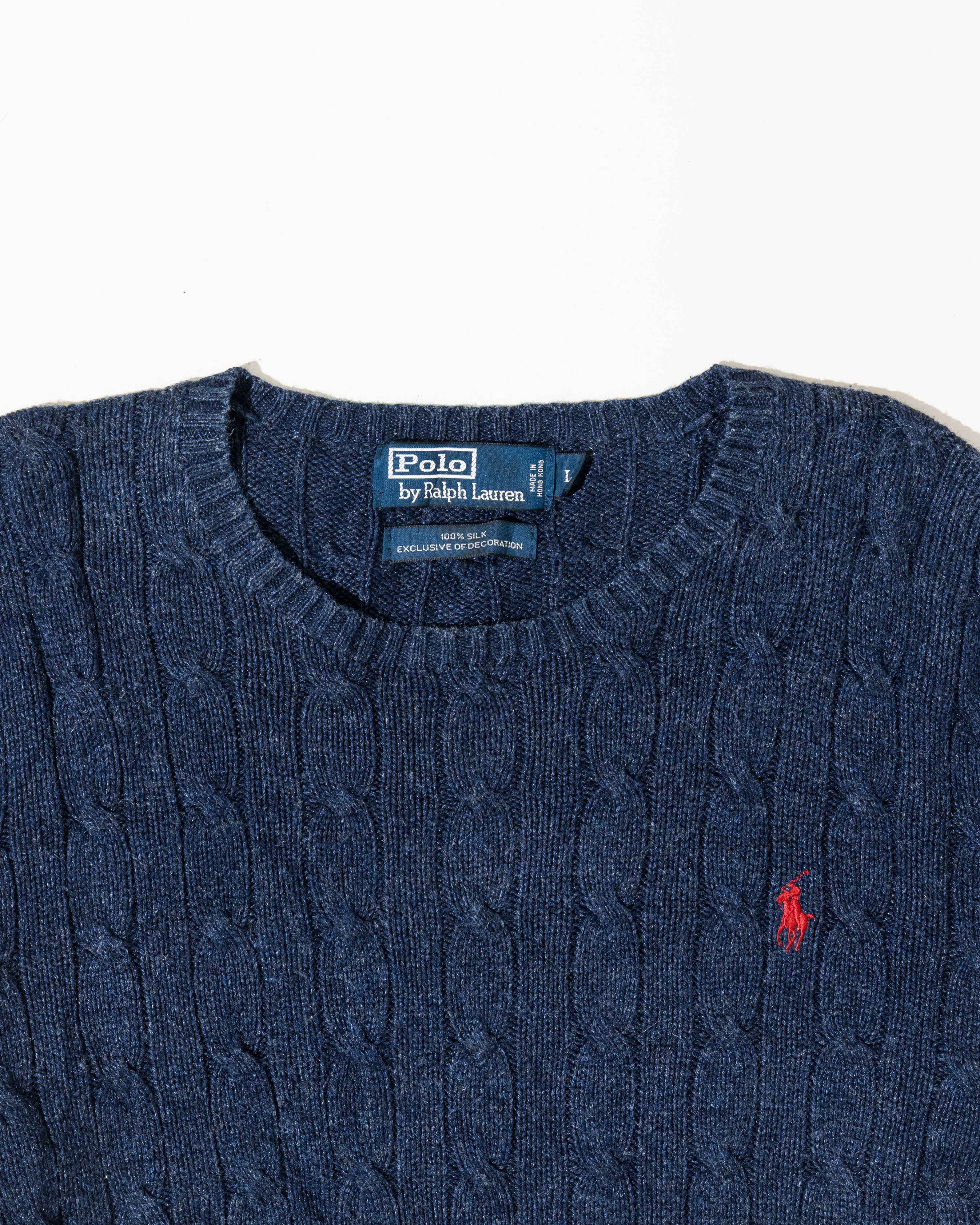 RL Light Navy Cable Knit Sweater & Red Logo (L)