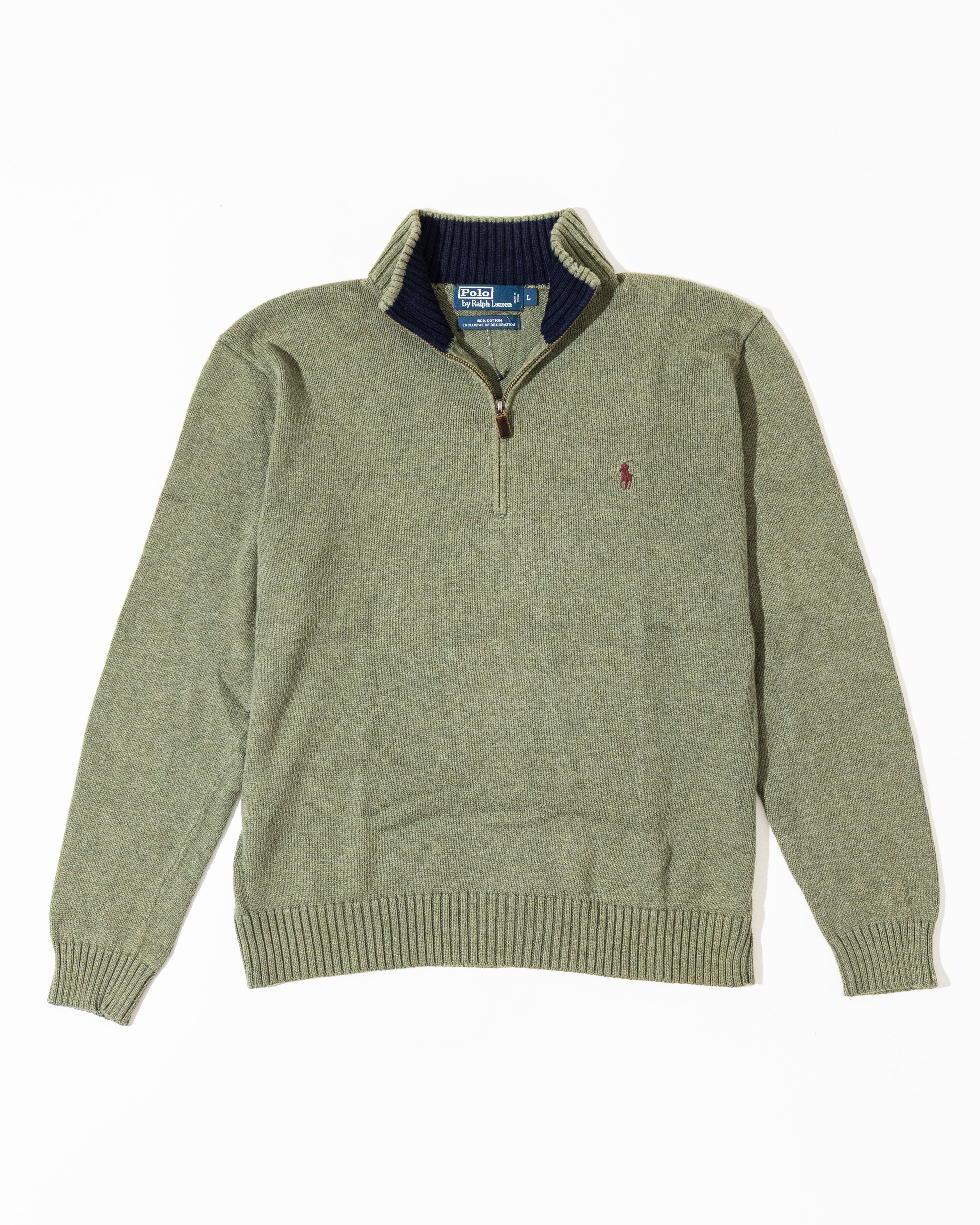 RL Olive Half-Zip Sweater & Red Logo (L)
