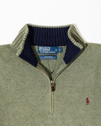 RL Olive Half-Zip Sweater & Red Logo (L)