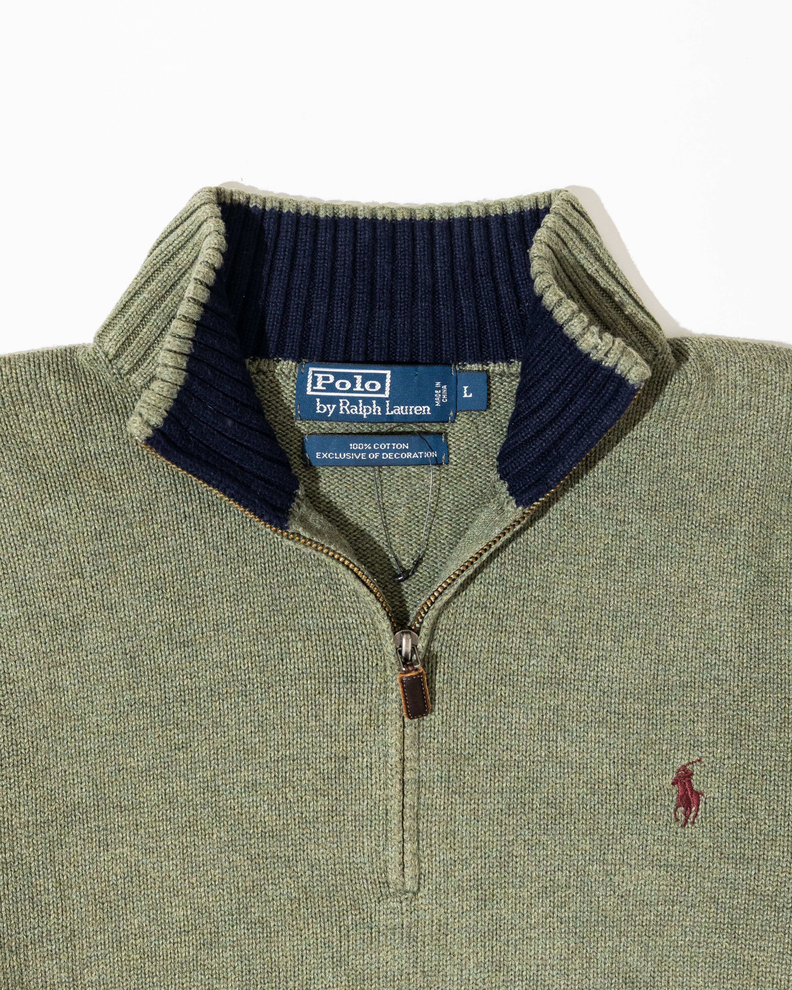 RL Olive Half-Zip Sweater & Red Logo (L)