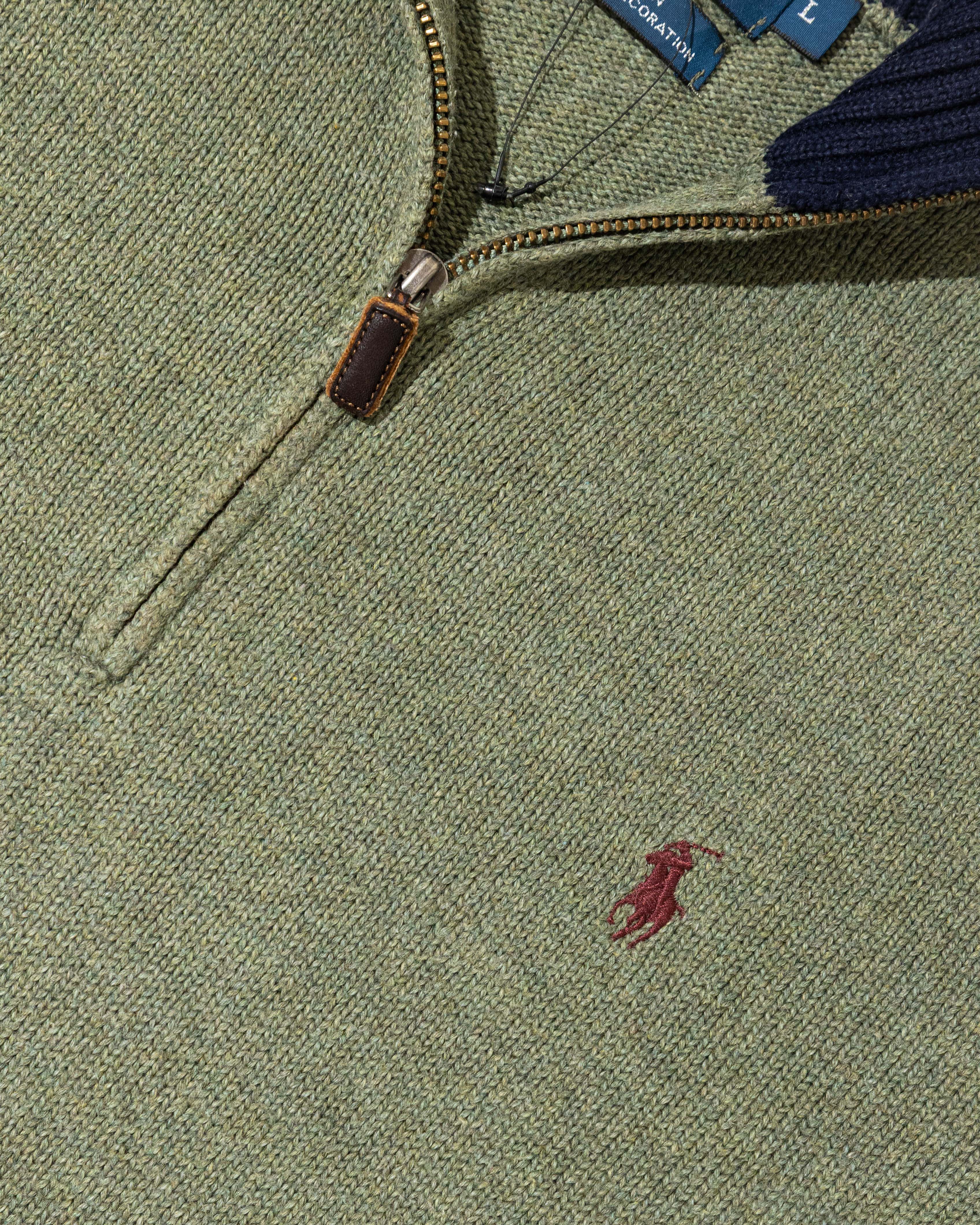 RL Olive Half-Zip Sweater & Red Logo (L)