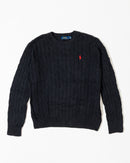 RL Black Cable Knit Sweater & Red Logo (L)