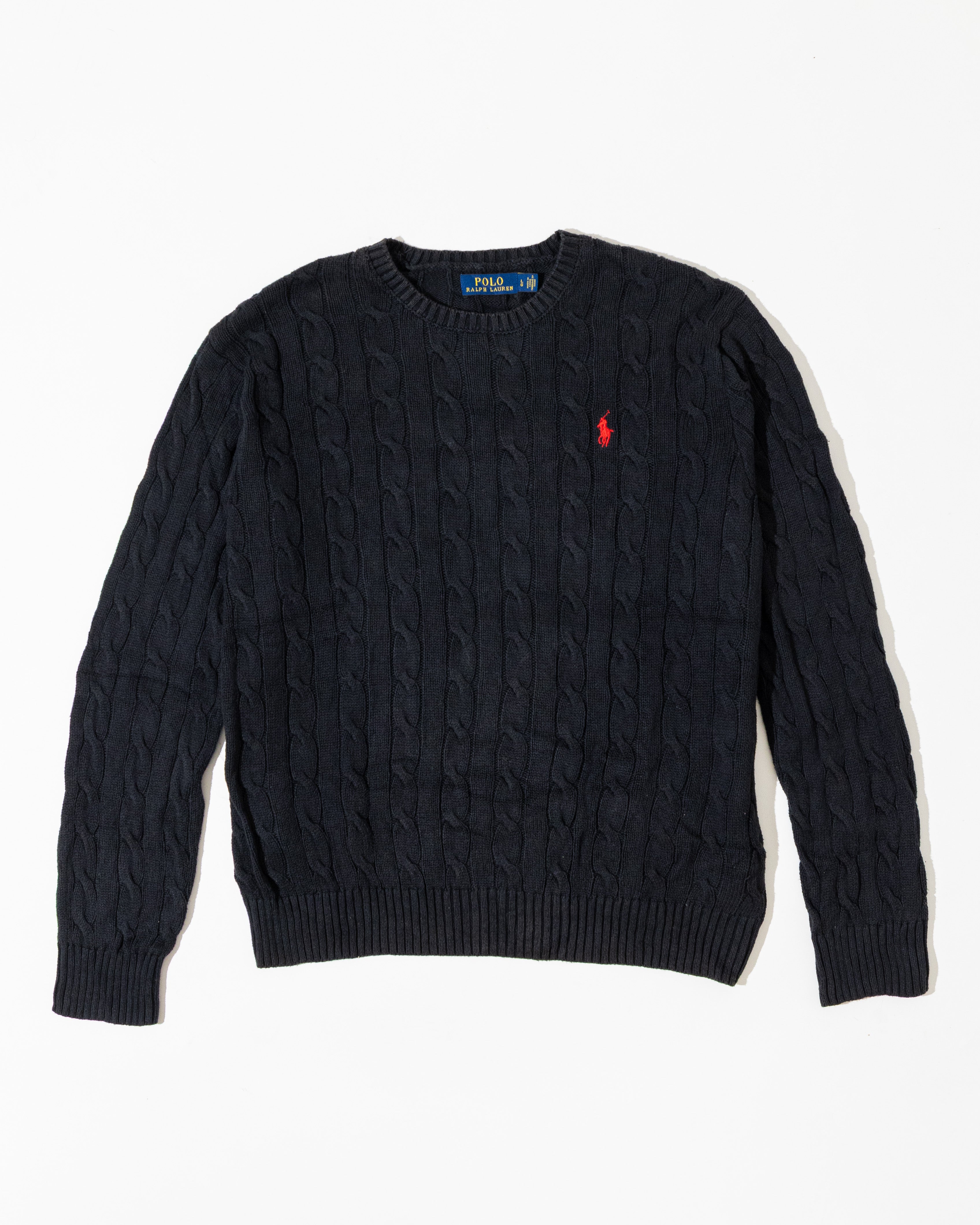 RL Black Cable Knit Sweater & Red Logo (L)