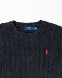 RL Black Cable Knit Sweater & Red Logo (L)
