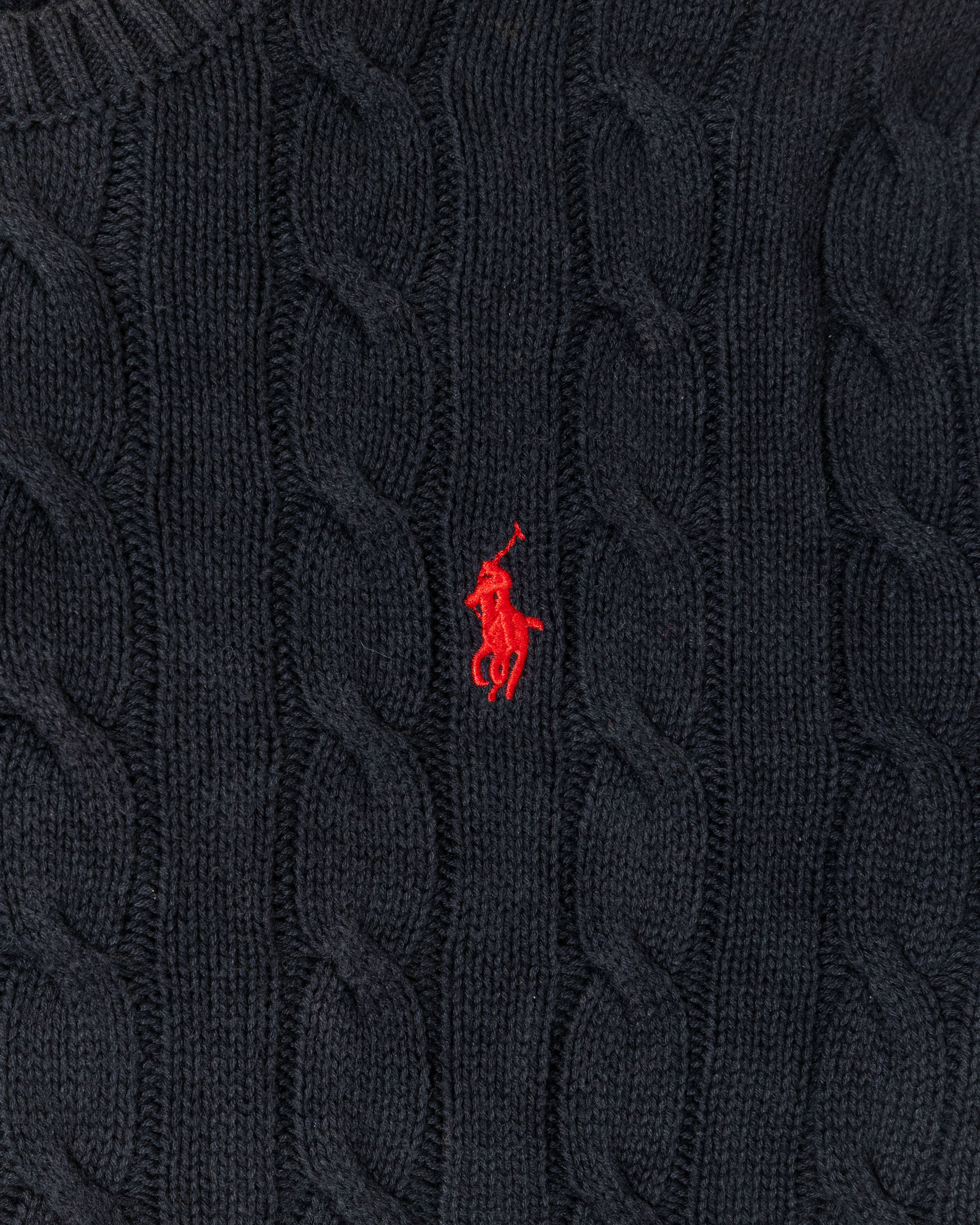 RL Black Cable Knit Sweater & Red Logo (L)