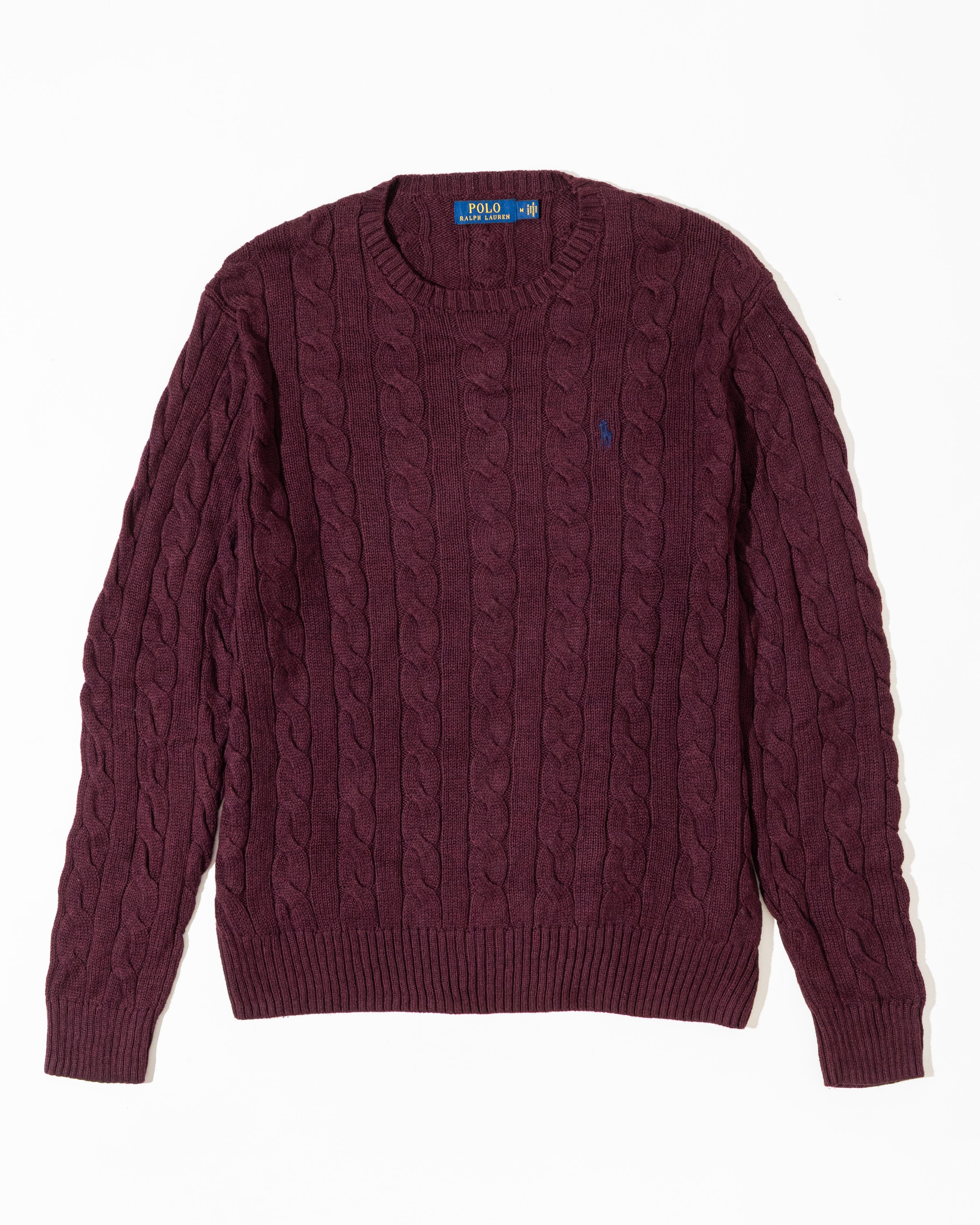 RL Maroon Cable Knit Sweater & Blue Logo (M)