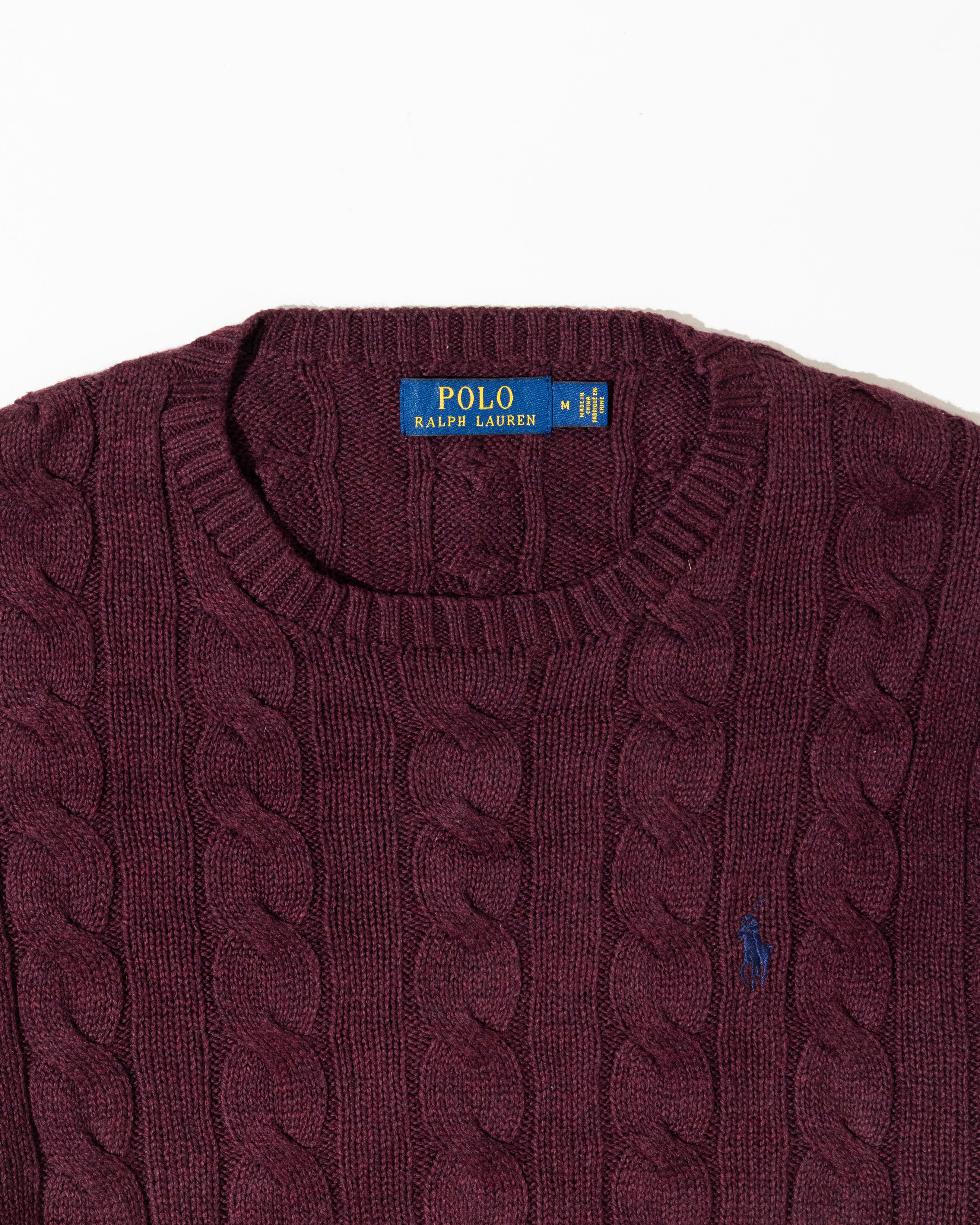 RL Maroon Cable Knit Sweater & Blue Logo (M)
