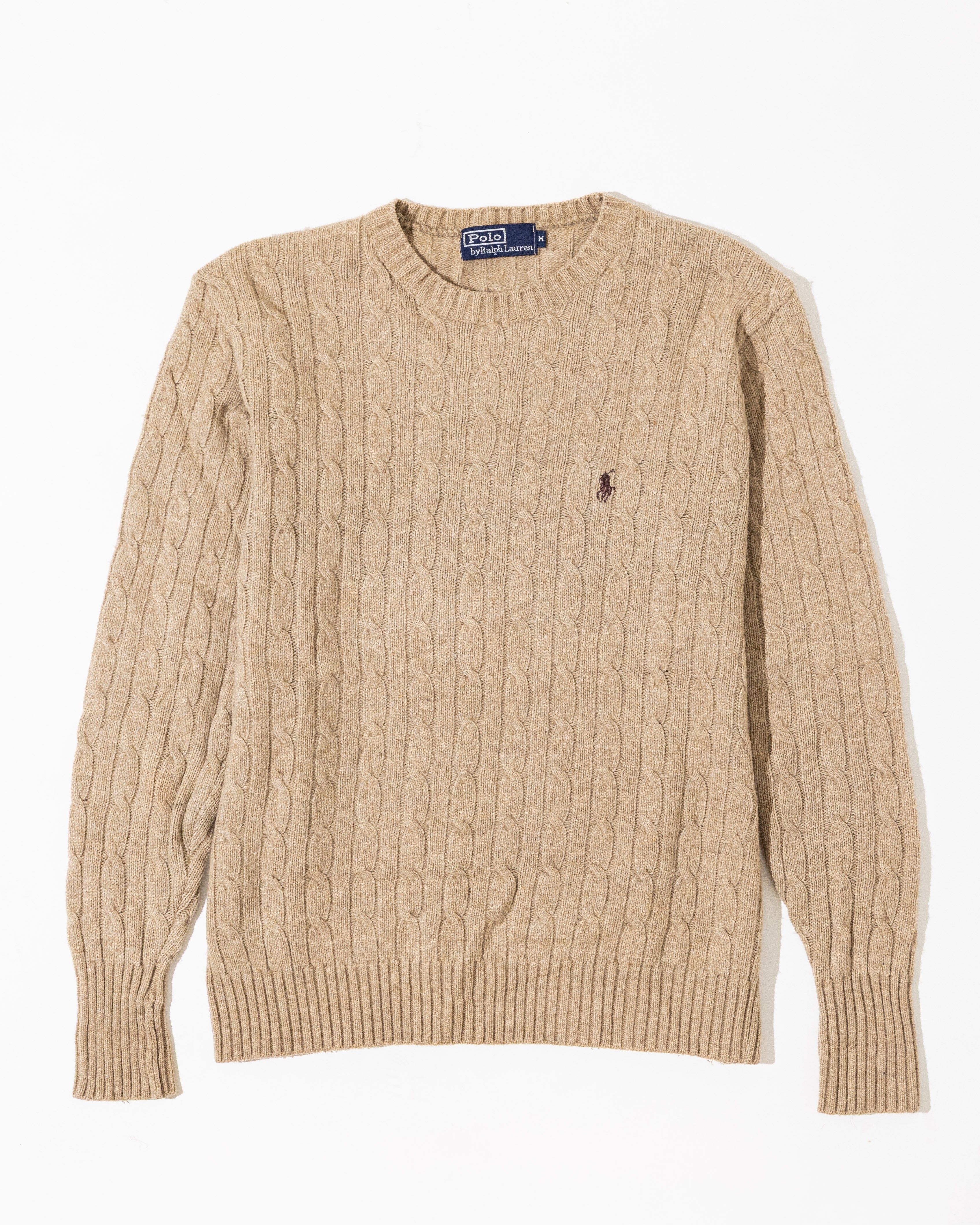 RL Chocolate Cable Knit Sweater & Brown Logo (M)