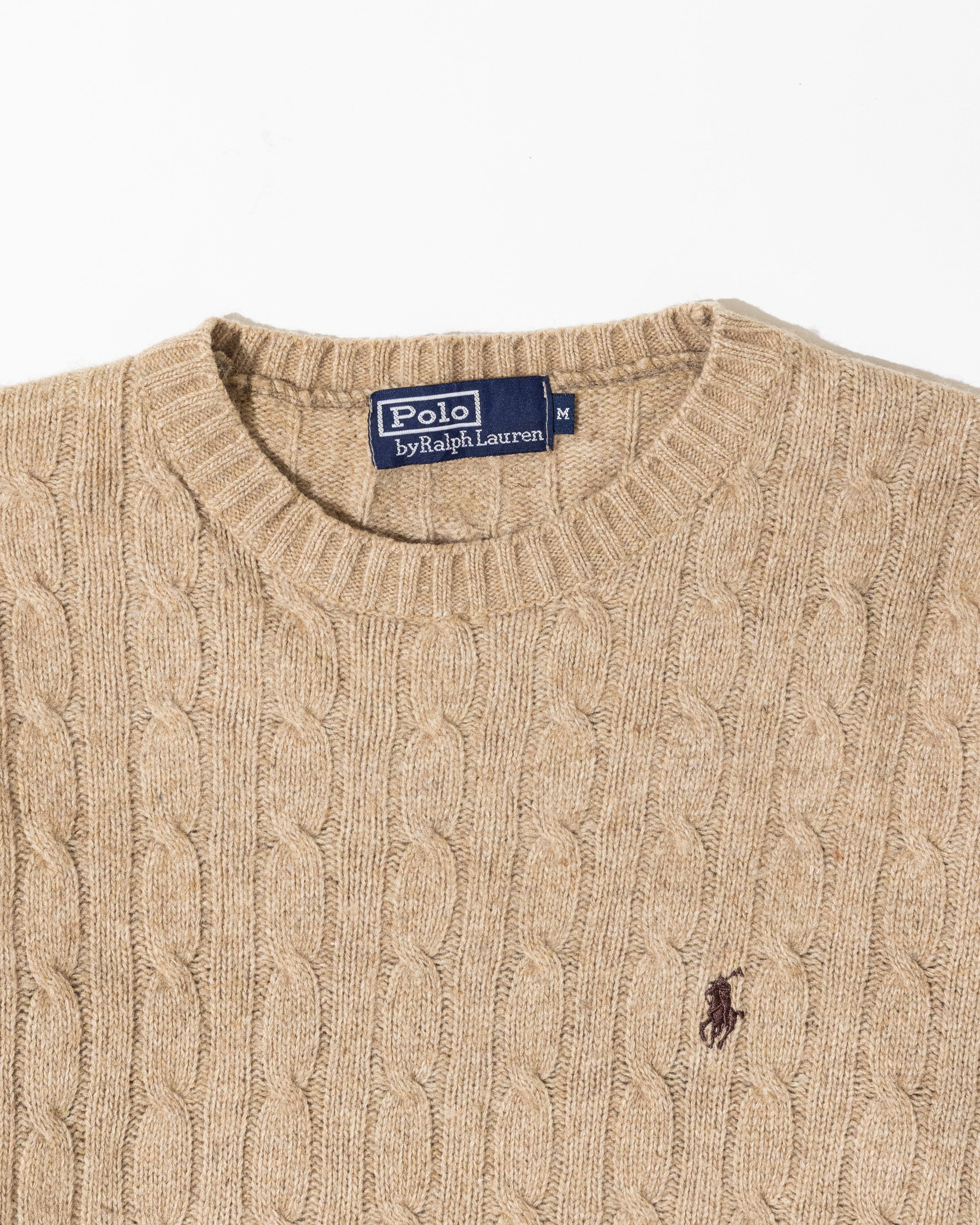 RL Chocolate Cable Knit Sweater & Brown Logo (M)