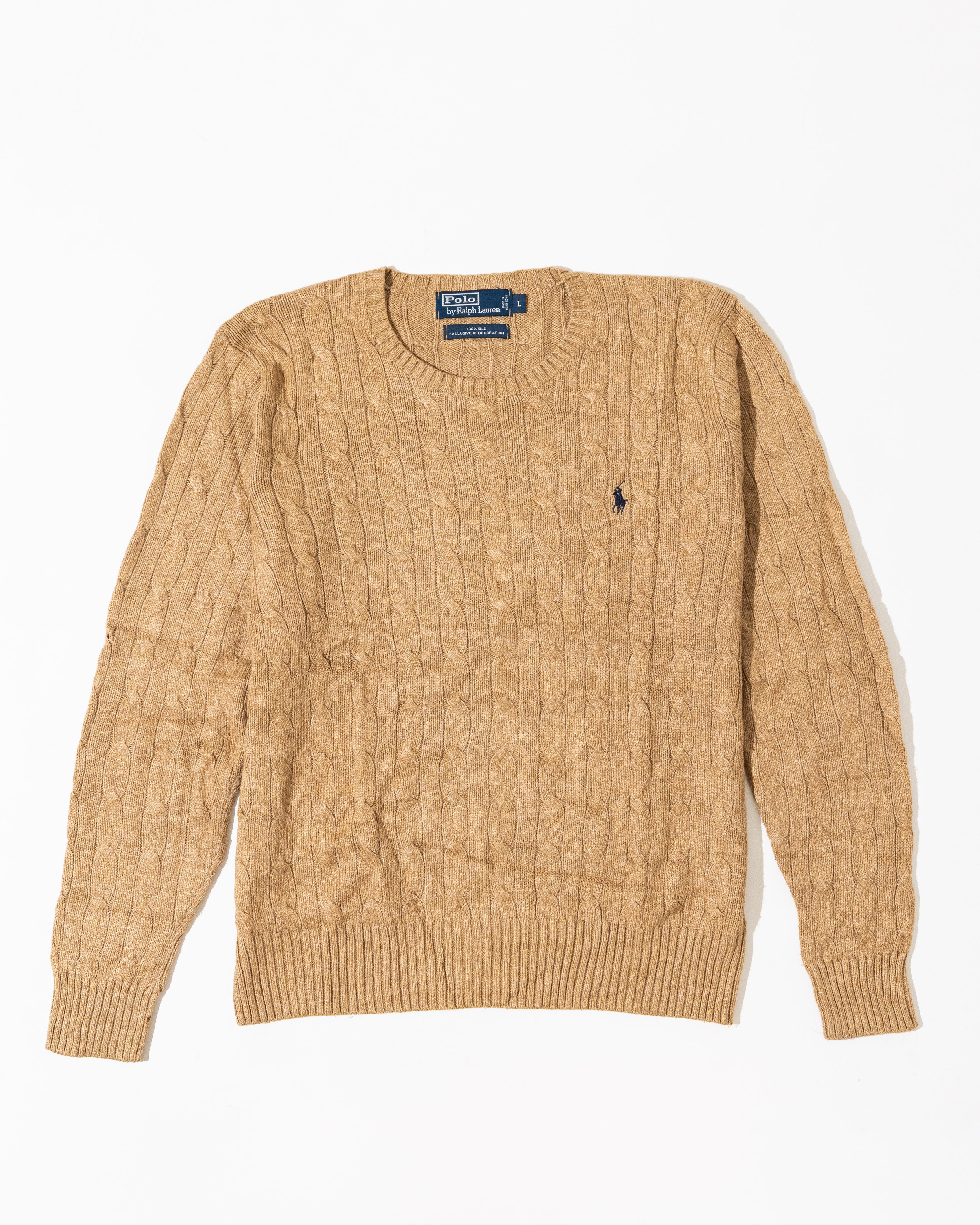 RL Camel Cable Knit Sweater & Navy Logo (L)