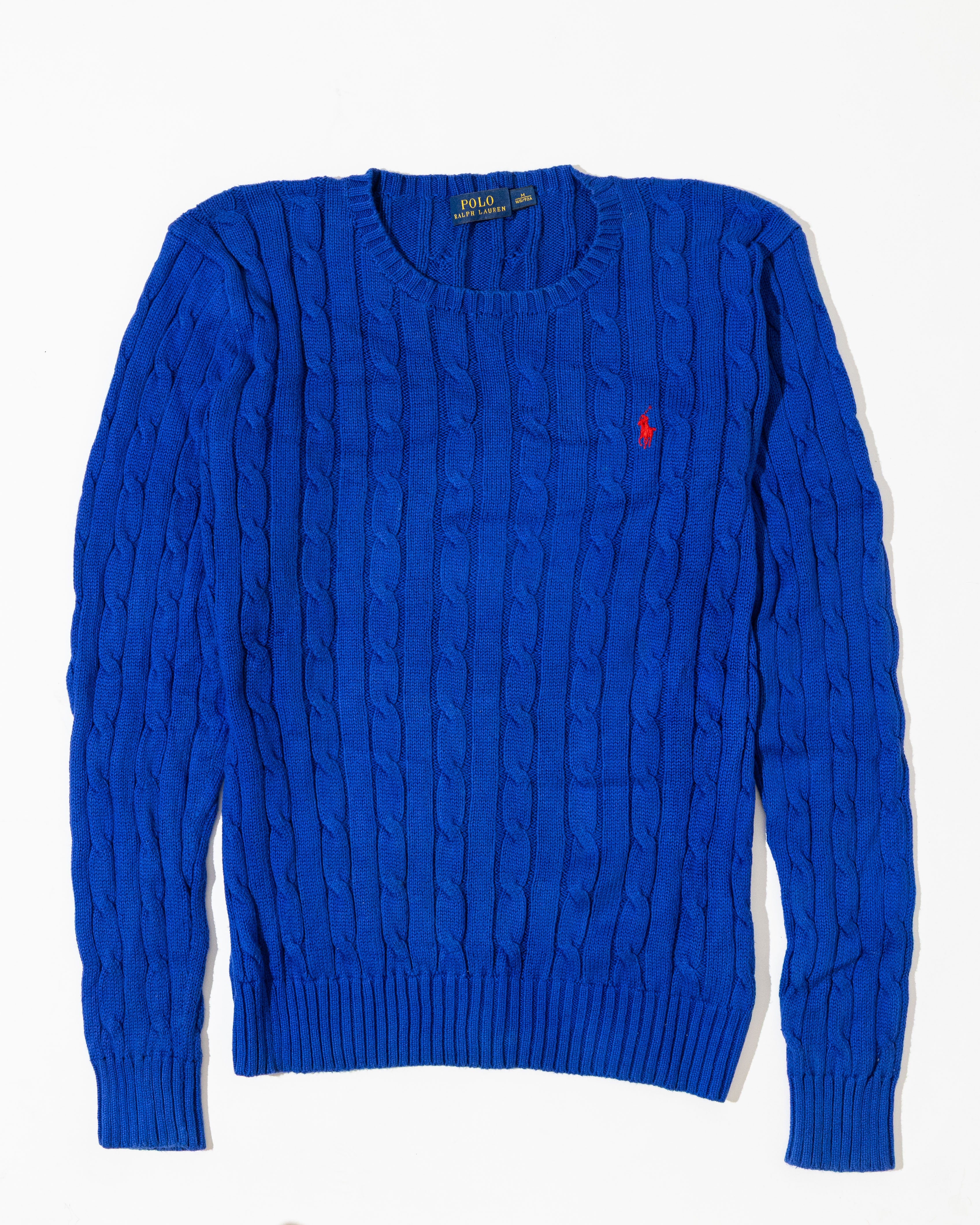RL Royal Blue Cable Knit Sweater & Red Logo (M)