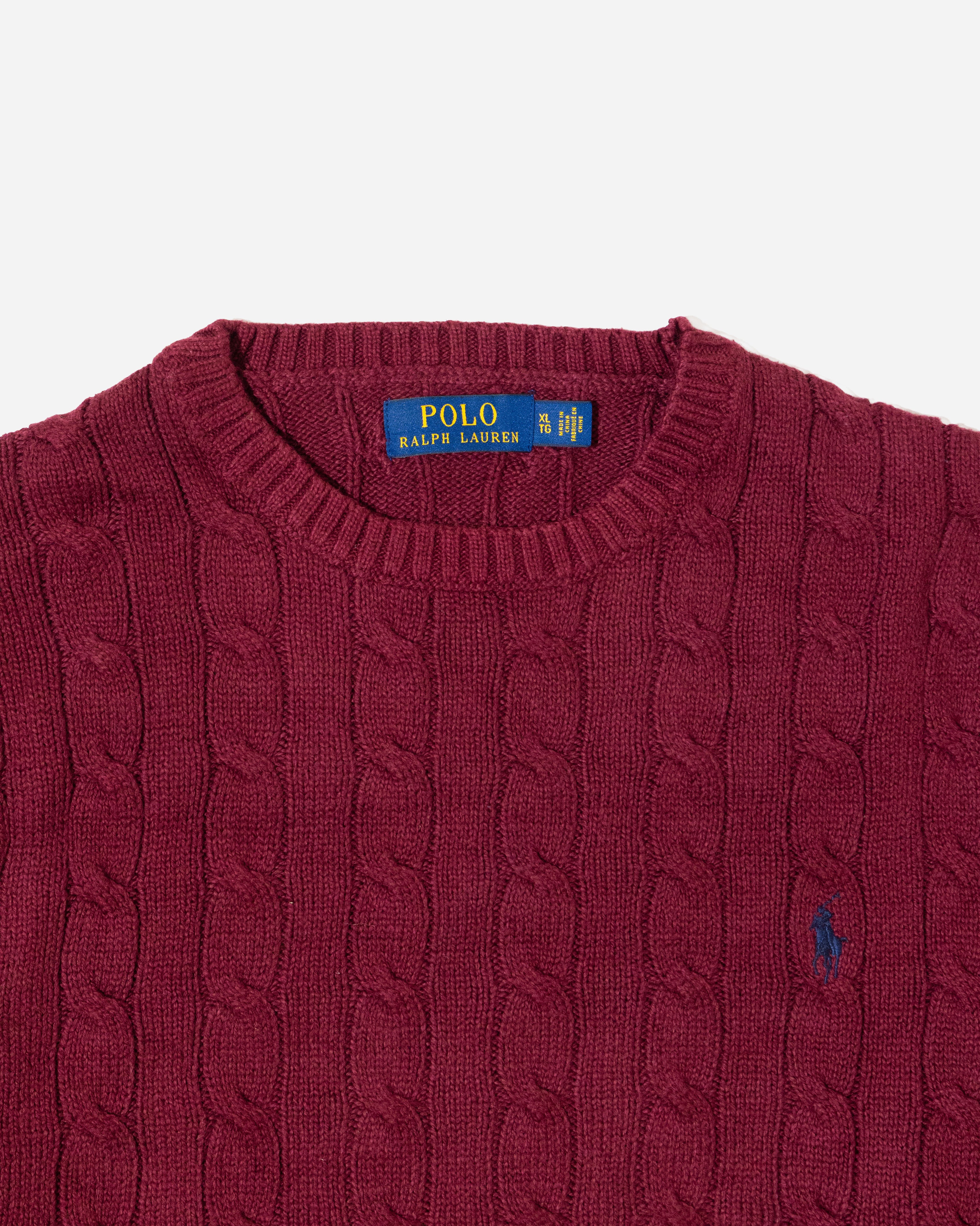 RL Maroon Cable Knit Sweater & Blue Logo (XL)