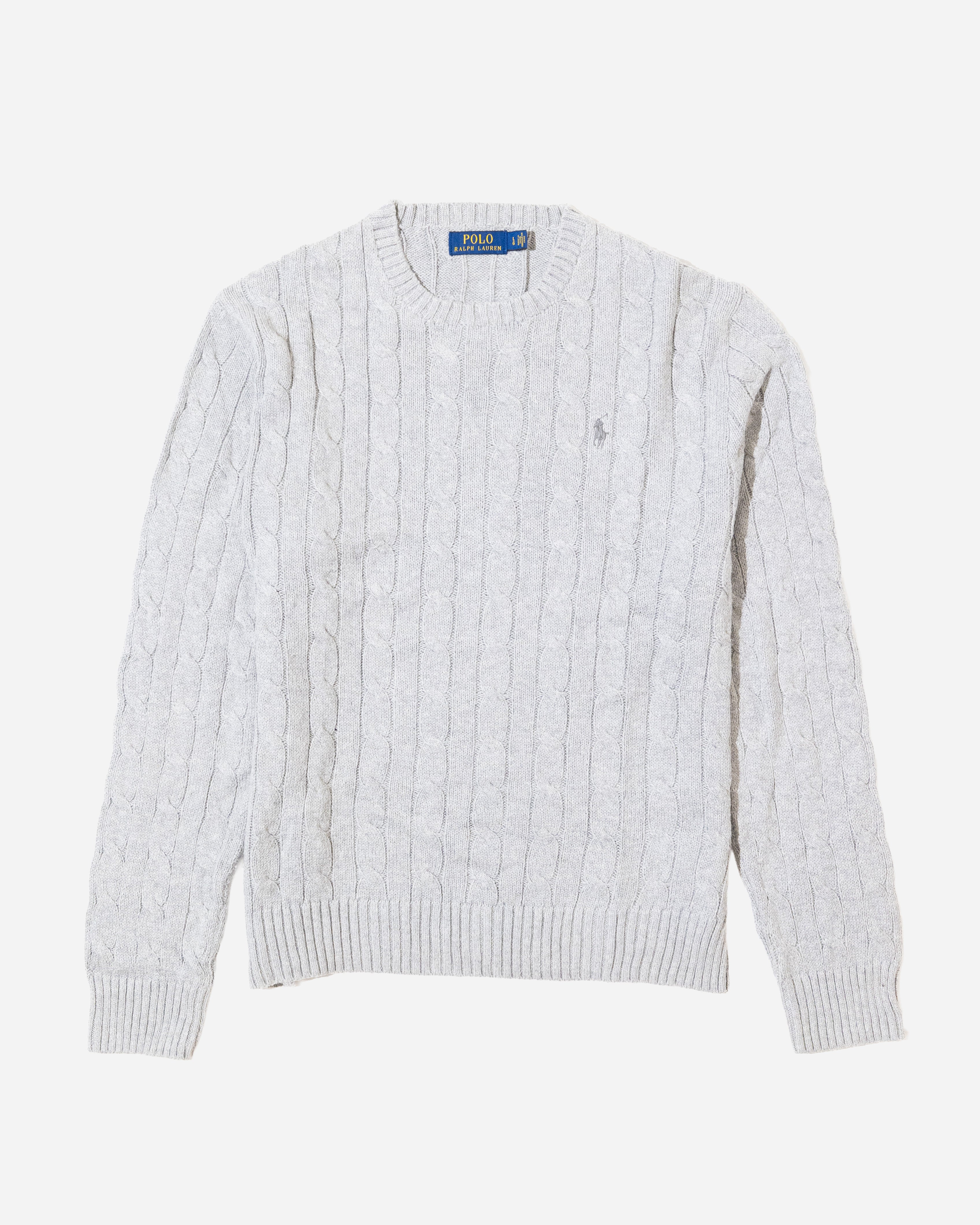 RL Light Grey Cable Knit Sweater & Grey Logo (L)