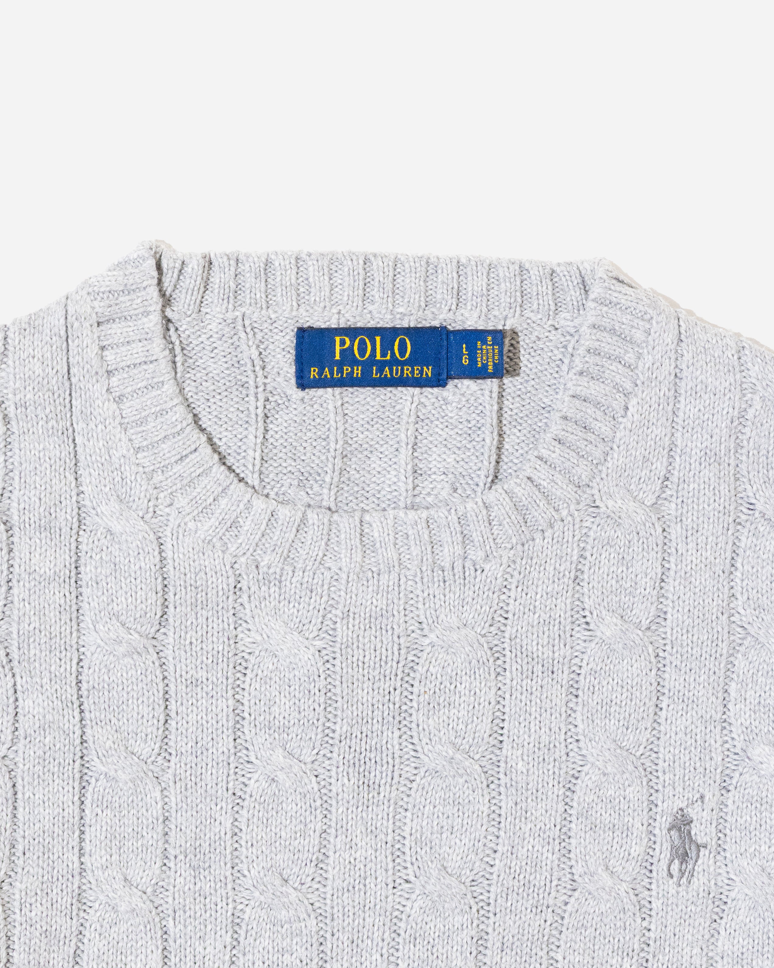 RL Light Grey Cable Knit Sweater & Grey Logo (L)