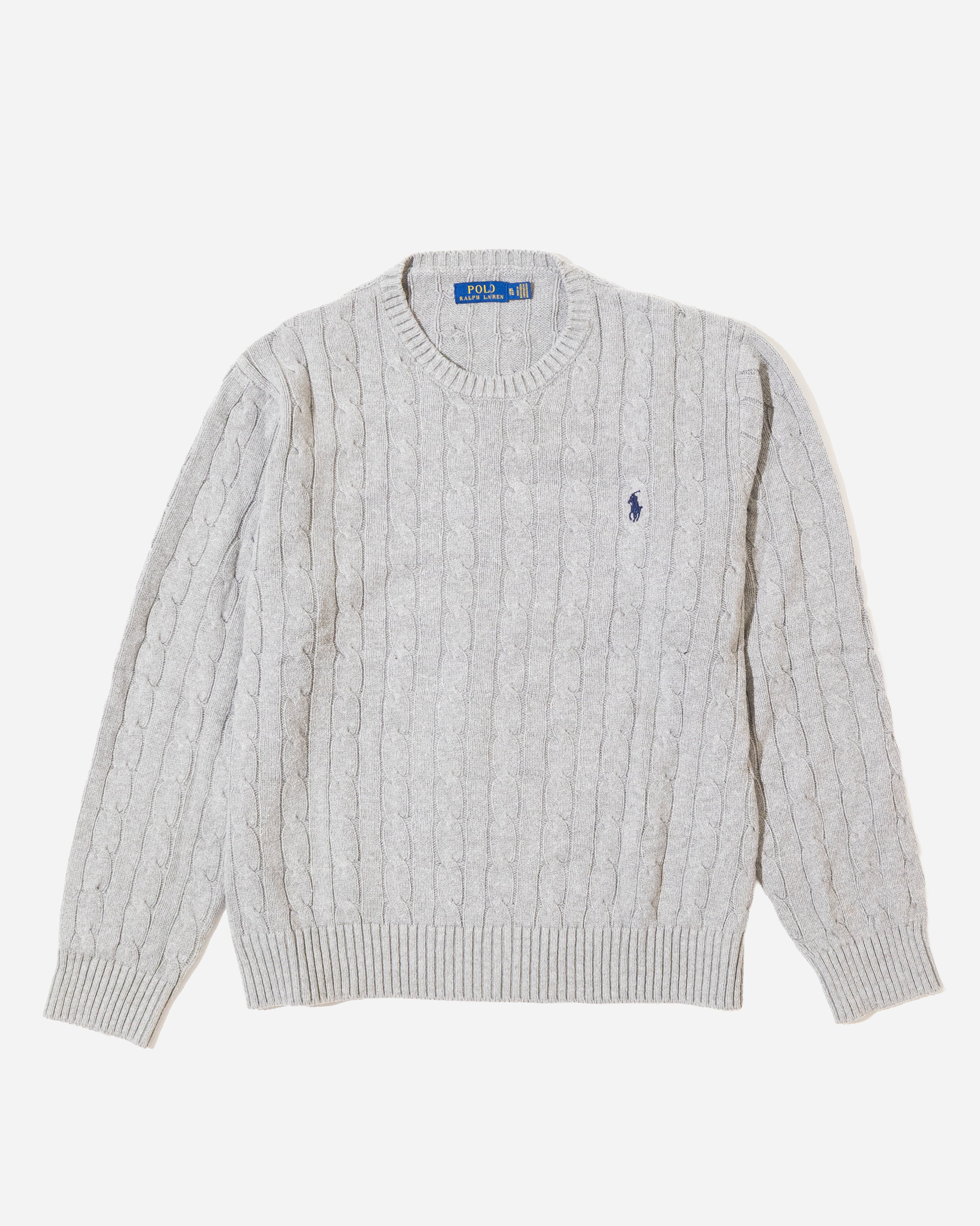 RL Light Grey Cable Knit Sweater & Navy Logo (XL)