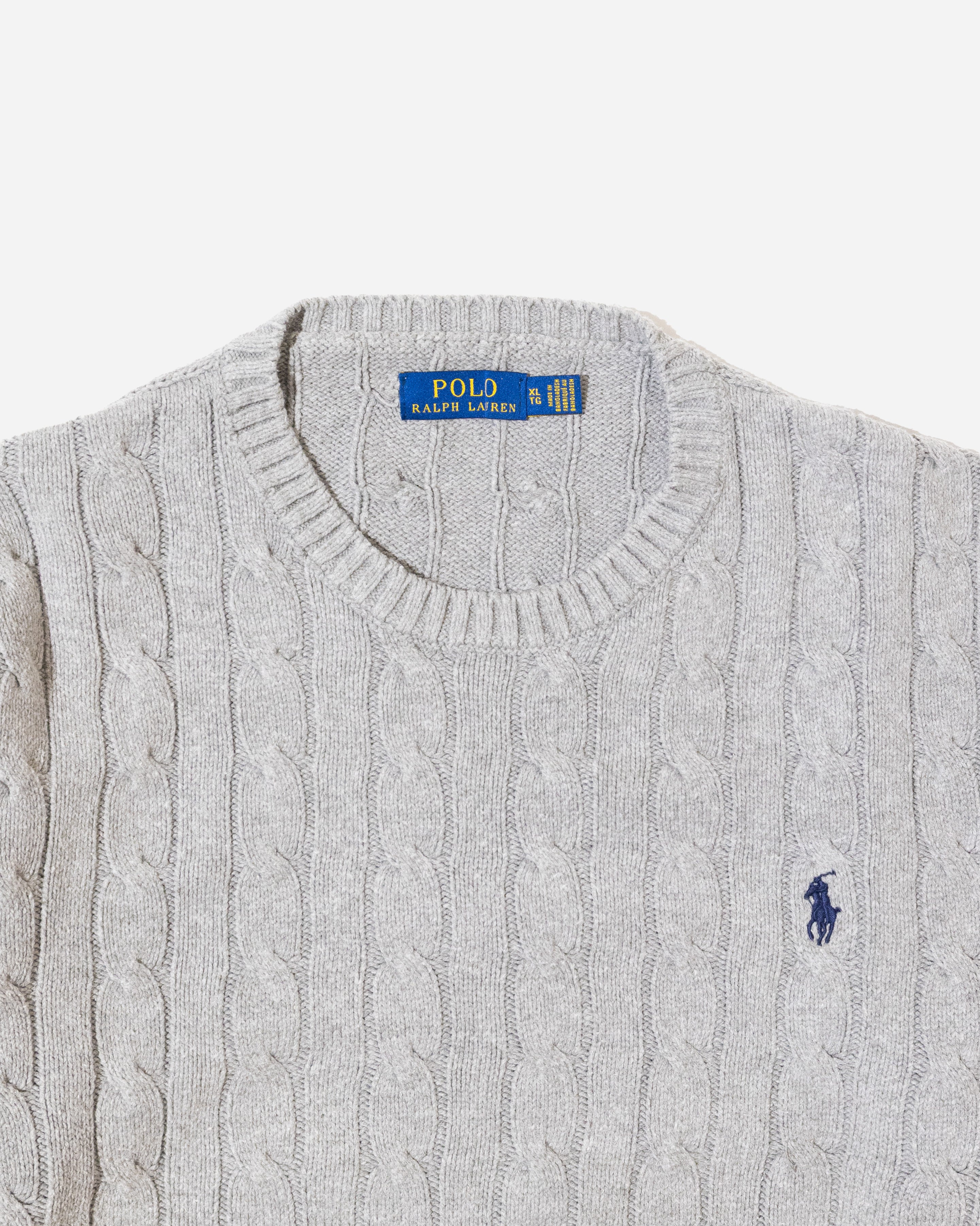 RL Light Grey Cable Knit Sweater & Navy Logo (XL)