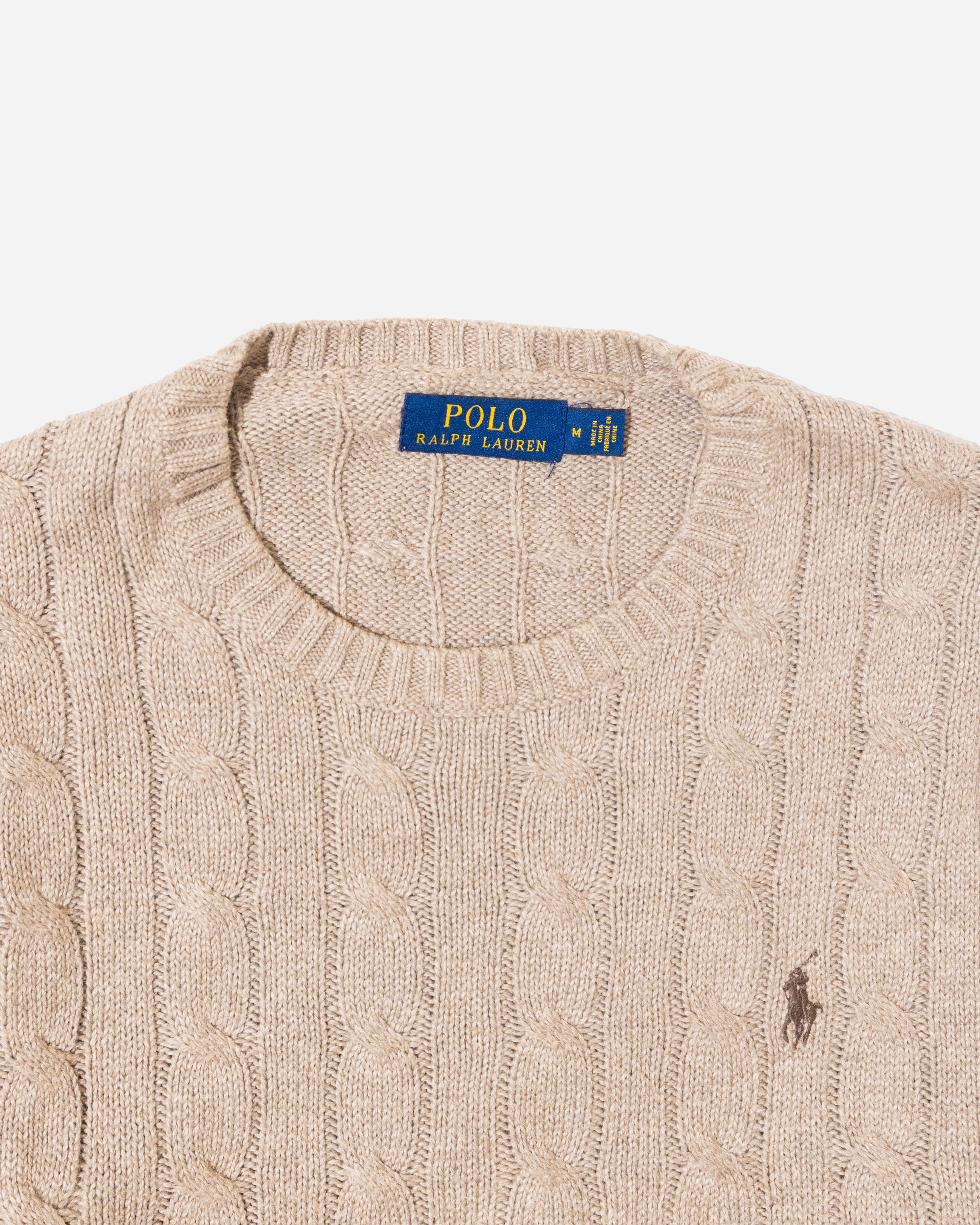RL Chocolate Cable Knit Sweater & Brown Logo (M)