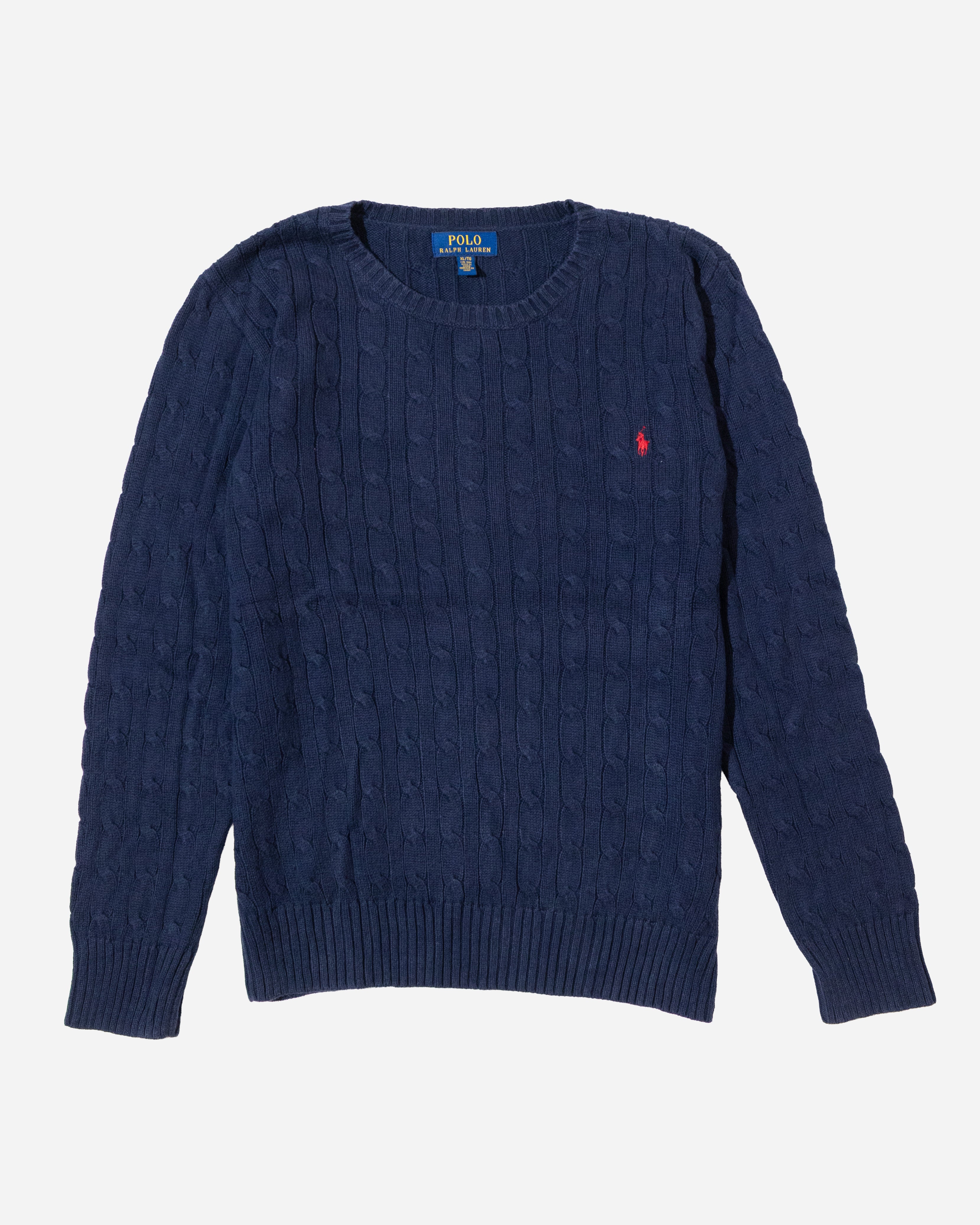 RL Navy Cable Knit Sweater & Red Logo (M)