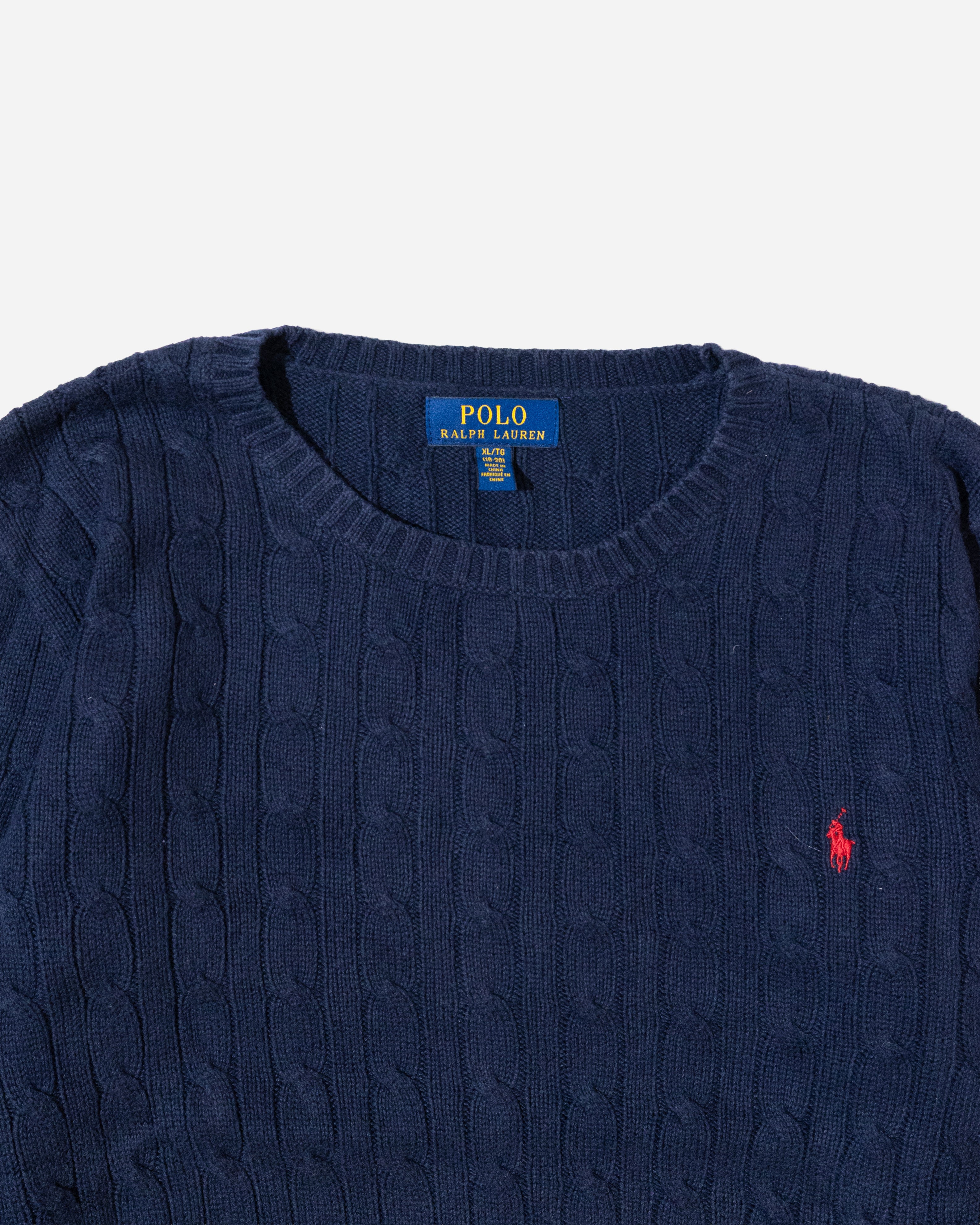 RL Navy Cable Knit Sweater & Red Logo (M)