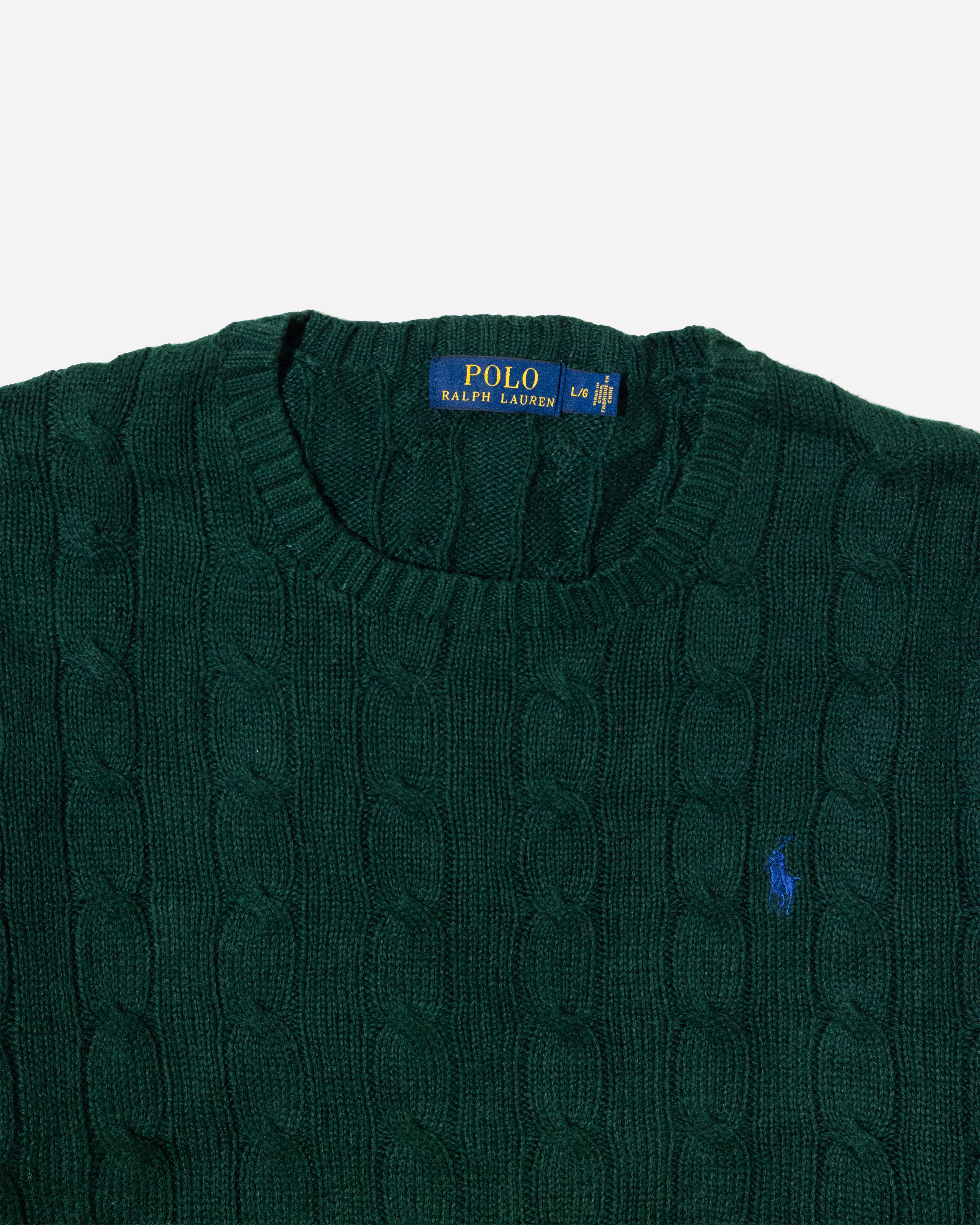 RL Forest Green Cable Knit Sweater & Blue Logo (L)