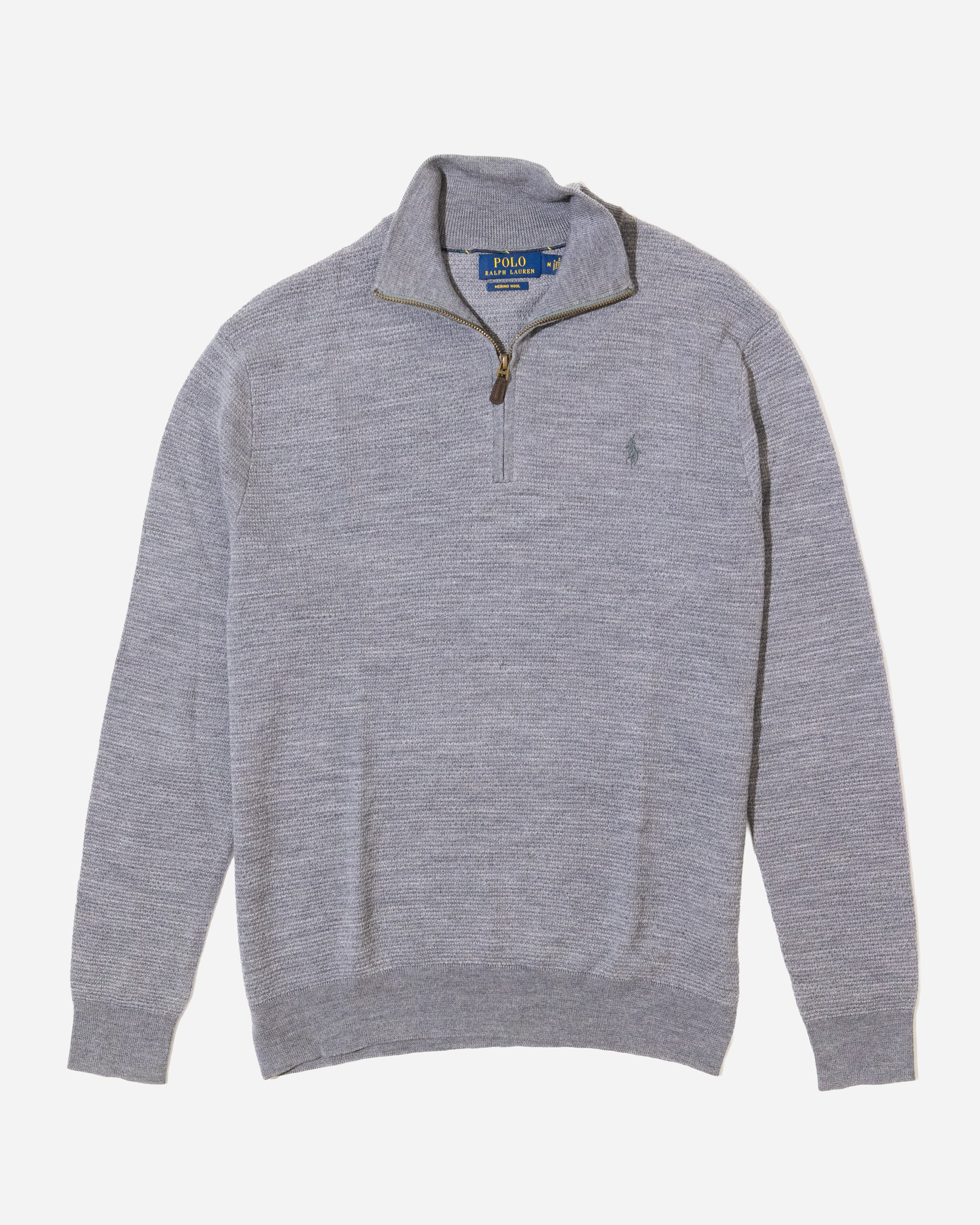 RL Grey Half-Zip Knit Sweater & Tonal Logo (M)