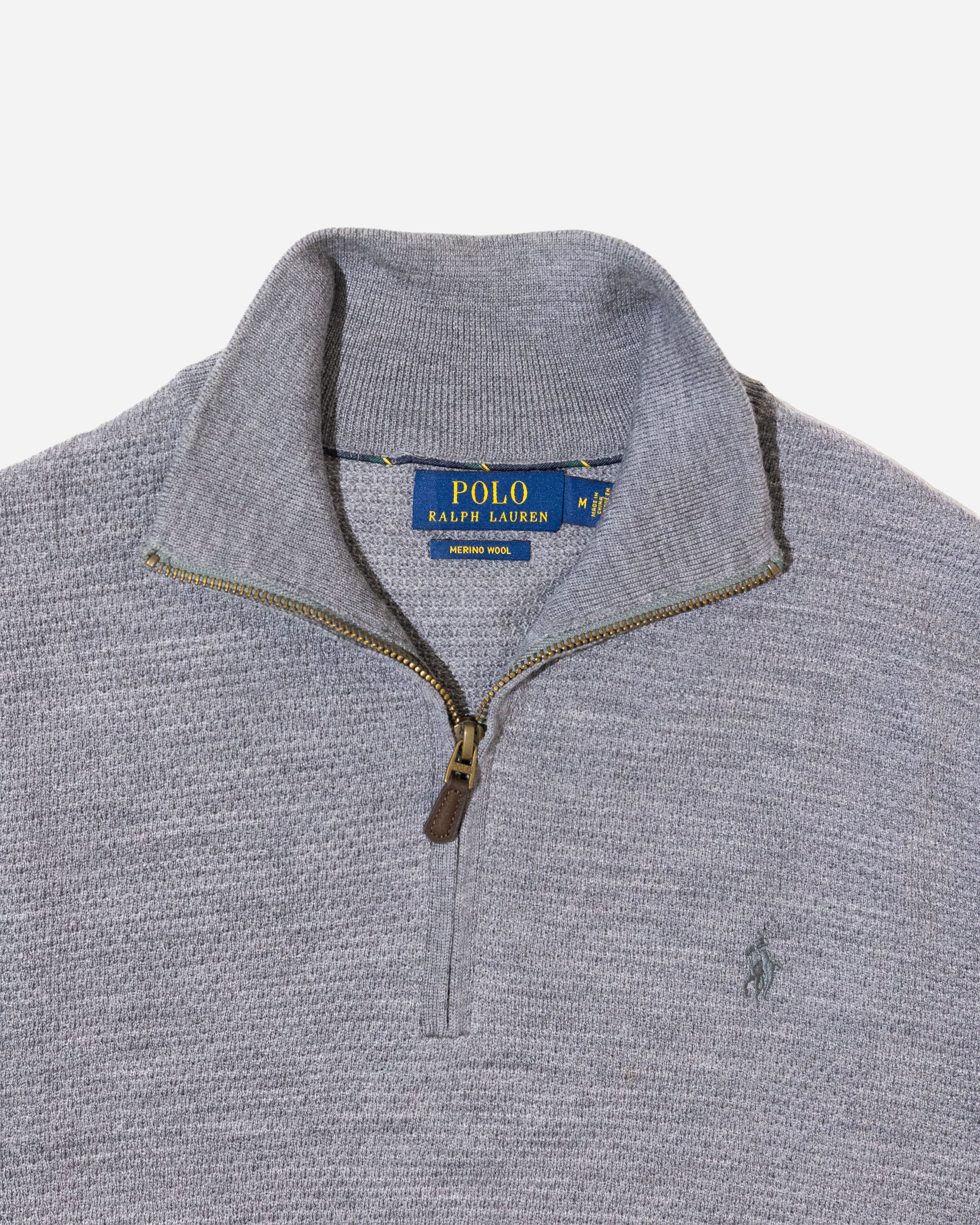 RL Grey Half-Zip Knit Sweater & Tonal Logo (M)