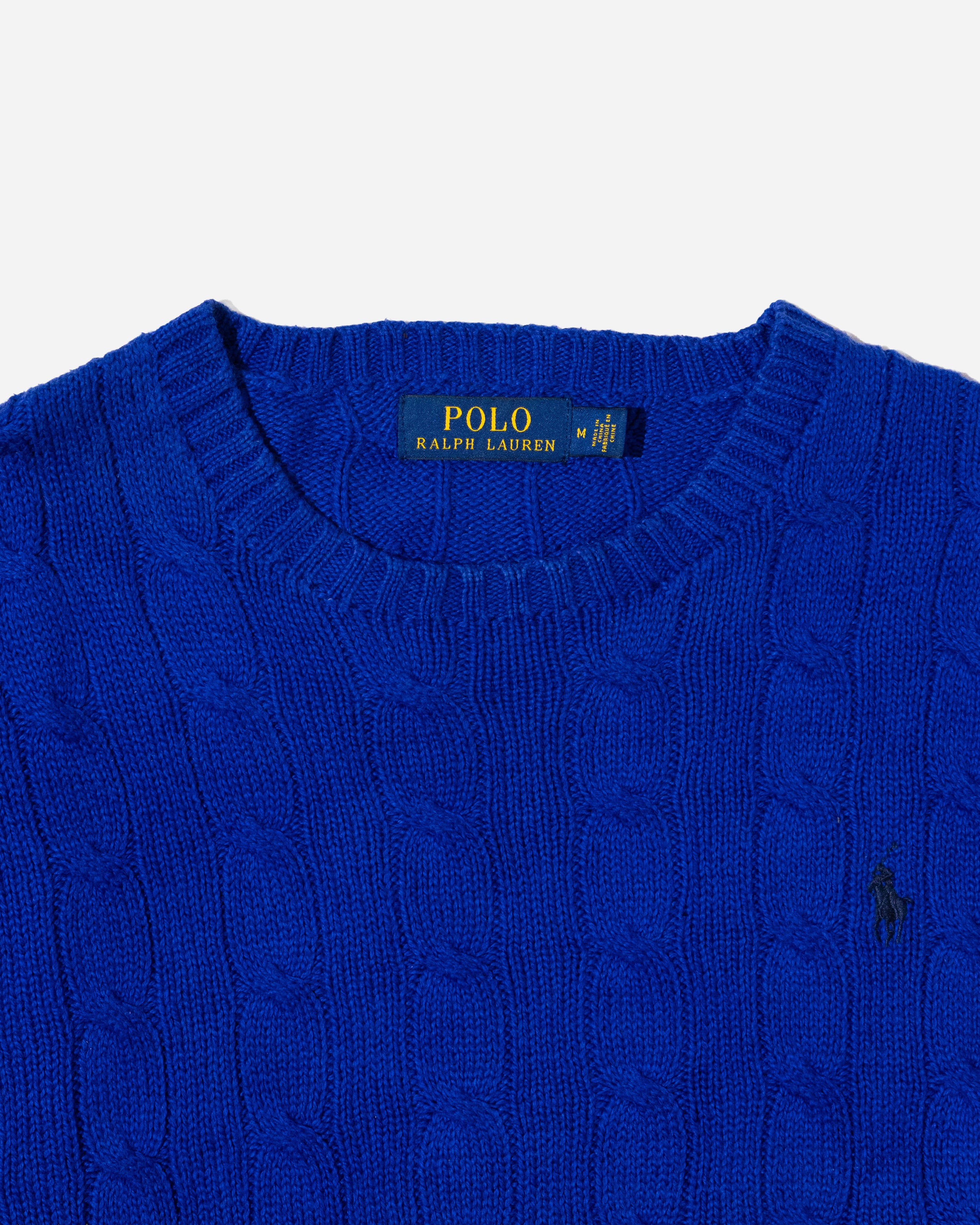 RL Royal Blue Cable Knit Sweater & Dark Logo (M)